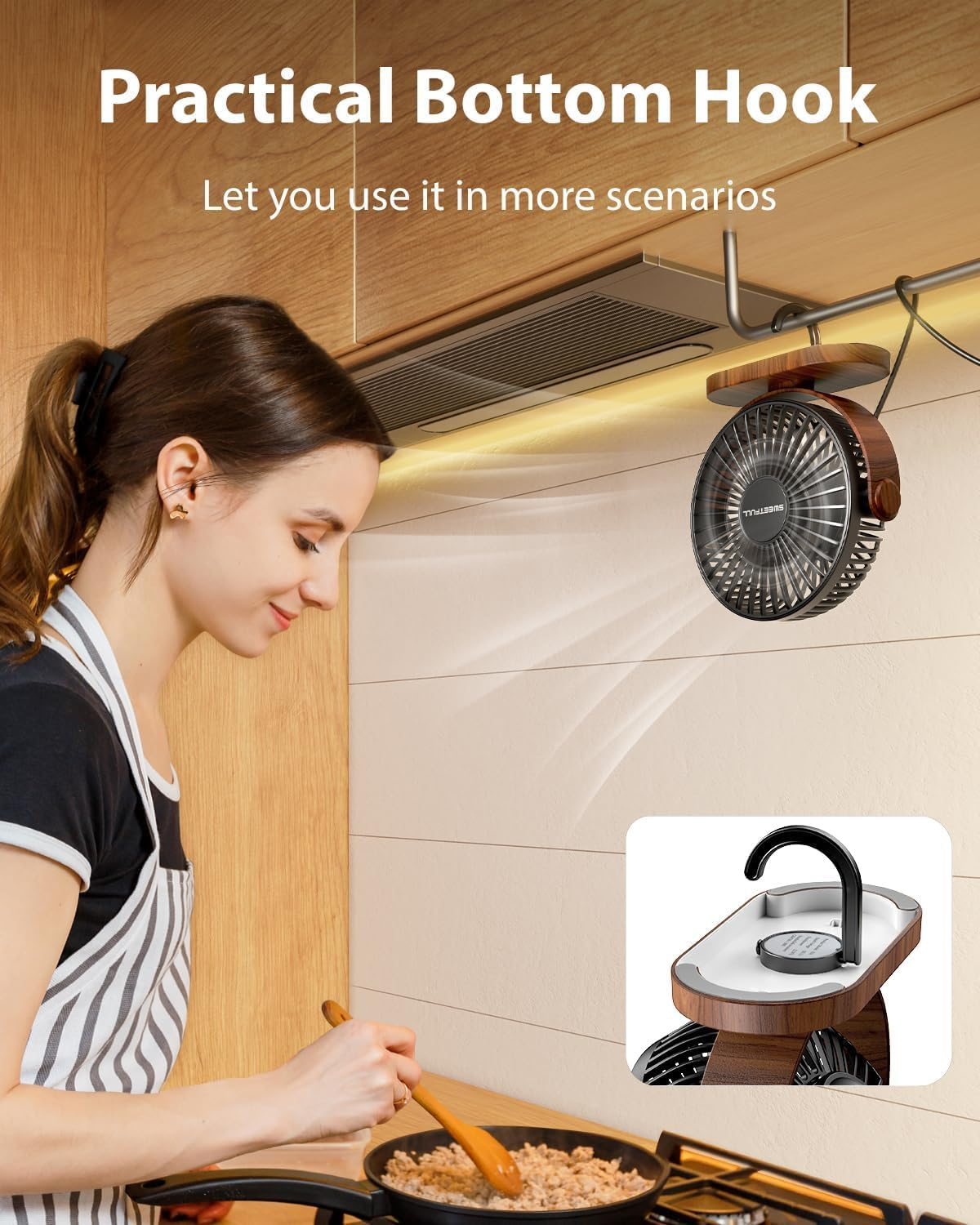 SWEETFULL Desk Fan, Small USB Fan Quiet, 3 Speed Portable Table Fan, 360&deg; Adjustable Personal Desktop Fan with Wood-Pattern for Bedroom Office, Summer Gifts for Friends and Family, Black