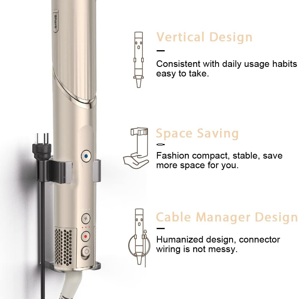 JLNJLE Wall Mount Holder Compatible with Dyson Airwrap/Shark Flexstyle, Curling Wand Organizer Heat Resistant, Hair Styling Tool Storage No Drilling for Flat Irons, Hair Straighteners within 1.8Inch