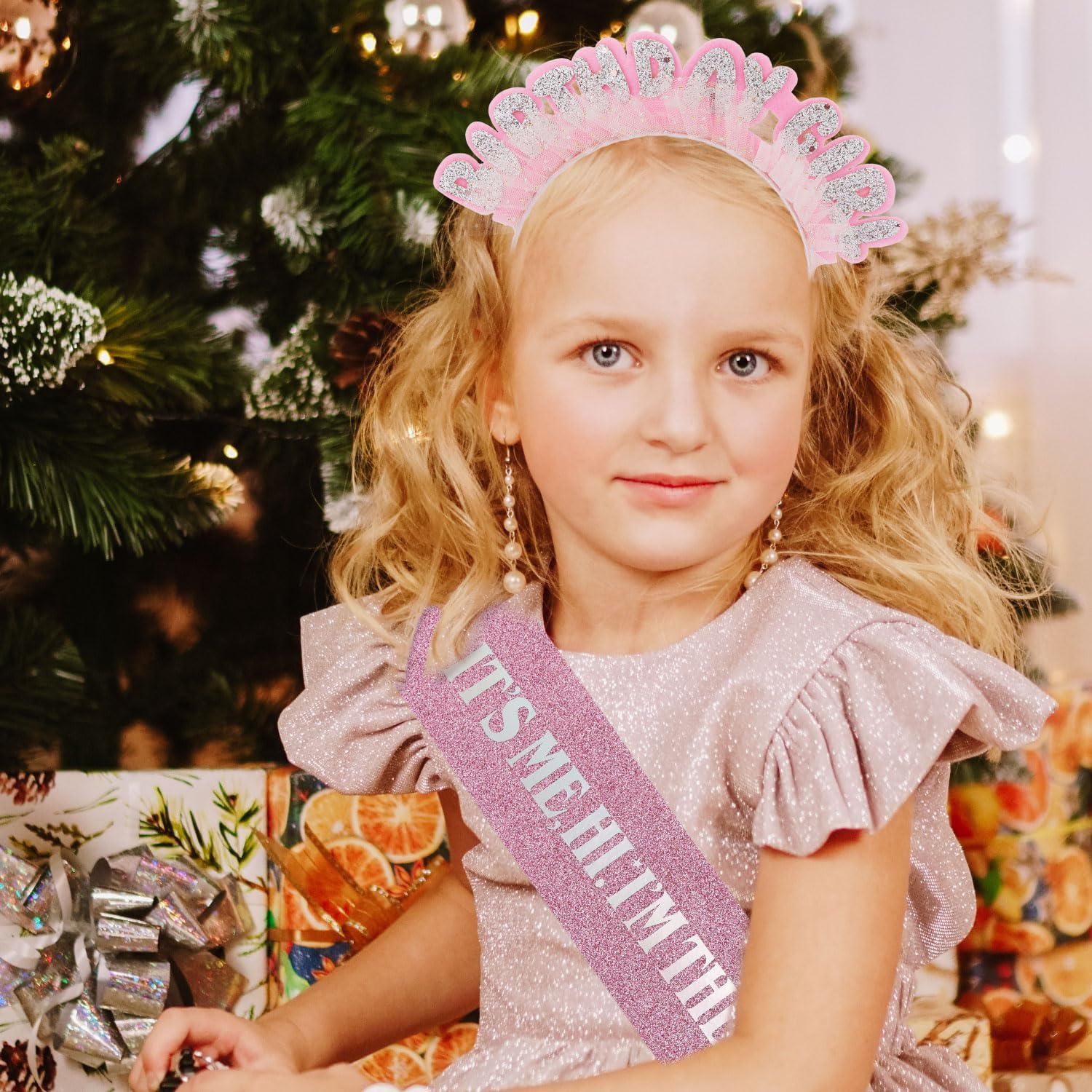 Birthday Sash and Headband, Pink It'S Me Hi I'M the Birthday Girl Sash with Glitter Headband Sequins Hair Accessories for Women Girls Happy Birthday Party Decoration Gift Supplies image number 3