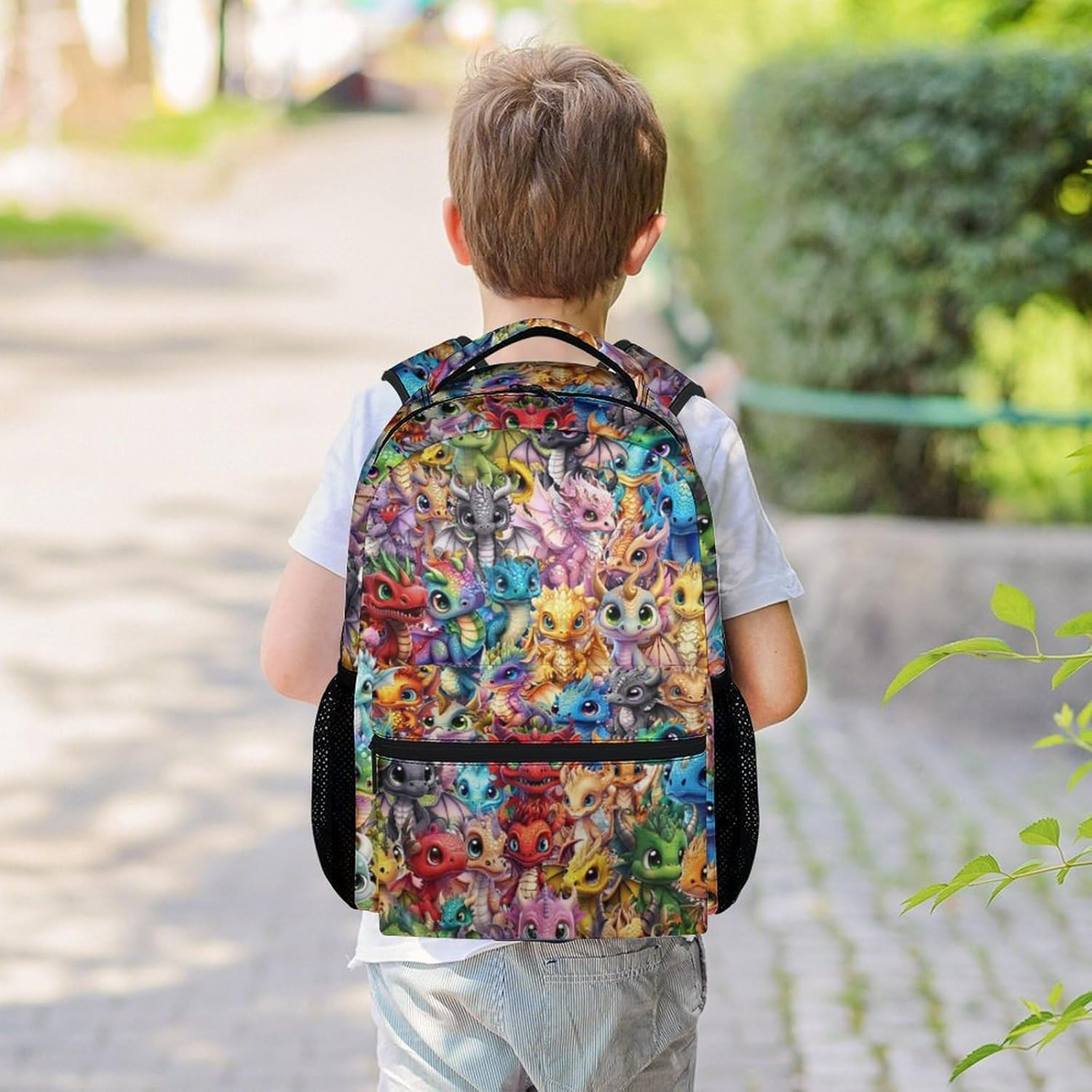 NICEFORNICE Dragon Backpack for Kids, 17 Inch Cute Backpacks for School, Lightweight Bookbag for Girls