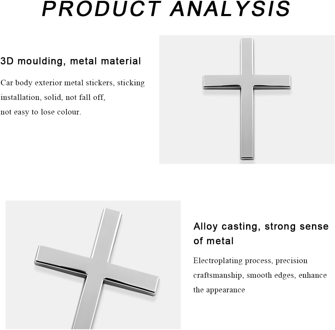 DXNQ 2PCS Metal Jesus Christ Cross Badge Stickers, 2.5"&times;1.8" Alloy 3D Individual Car Cross Sticker, Self Adhesive Scratch Covering Metal Cross Auto Emblem Decal for Car Body Fender Tail (Silver) image number 6