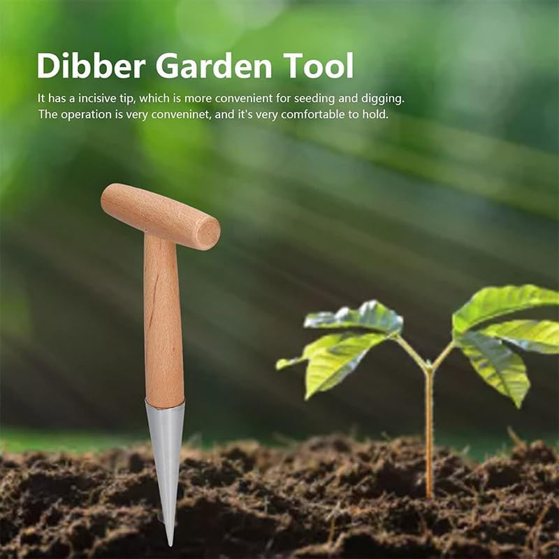 AIMALL 2PCS T-Type Dibber Tool &ndash; 11.02In Wooden Handle Planting and Fertilization Tool for Gardening, Seedling Transfer, and Soil Drilling