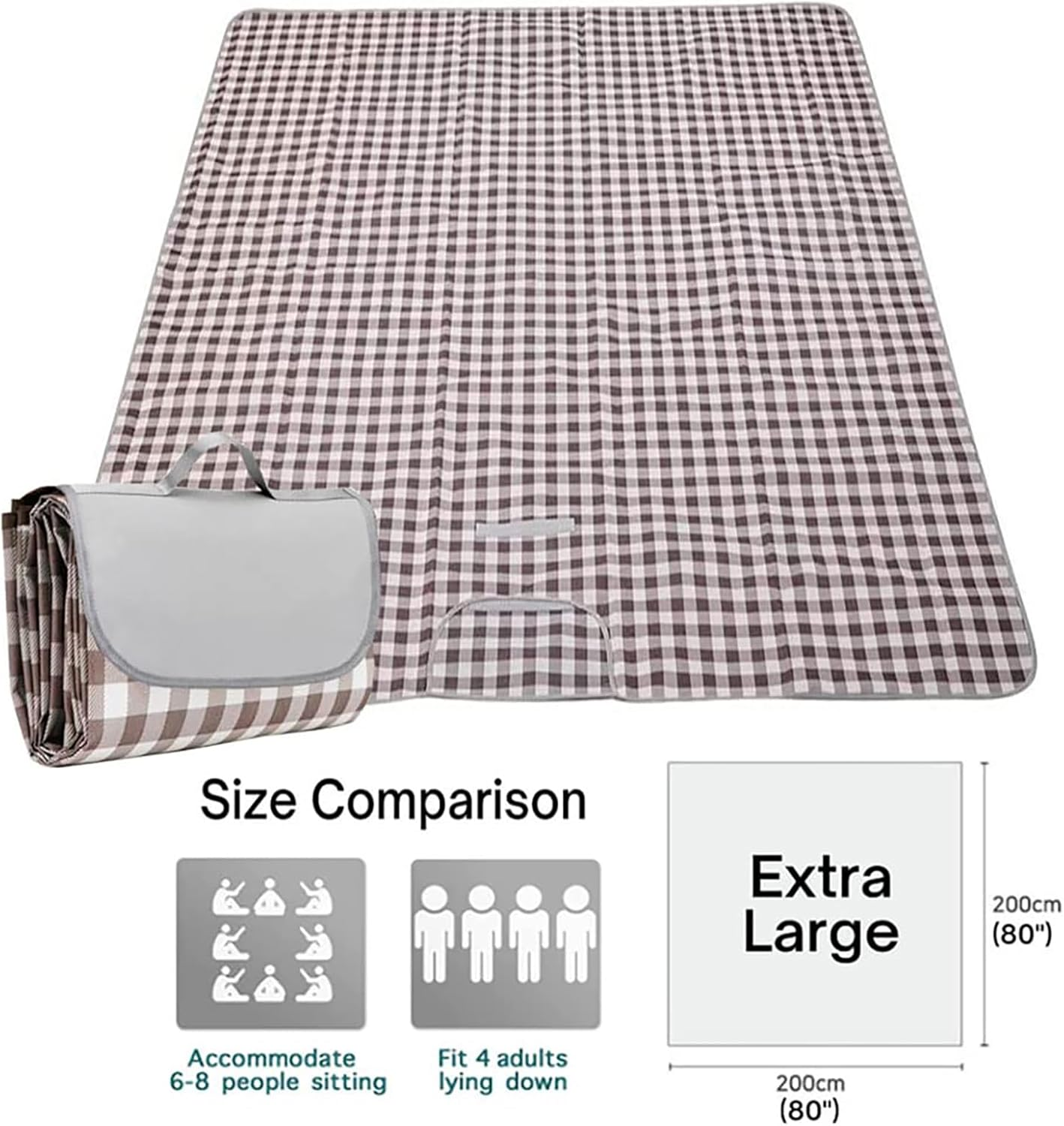 EP Leben Extra Large Picnic Blanket Beach Blankets, 80''X80'' Picnic Mat Waterproof Sand Proof Foldable Portable for Outdoor Camping Hiking Travel Grass Park Music Festival Lawn Mats (Brown) - Yellow image number 4