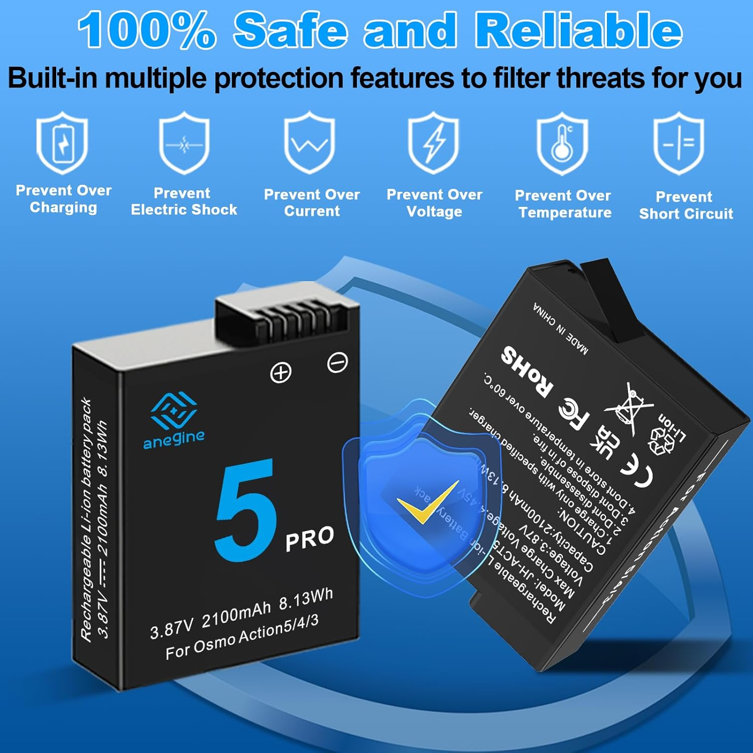 Osmo Action 5 Pro 4 3 Battery 1800Mah and Dual Charging USB LED Charger Kit for DJI Osmo Action 5 Pro/Dji Osmo Action 4 / DJI Osmo Action 3 (2-Pack) image number 3