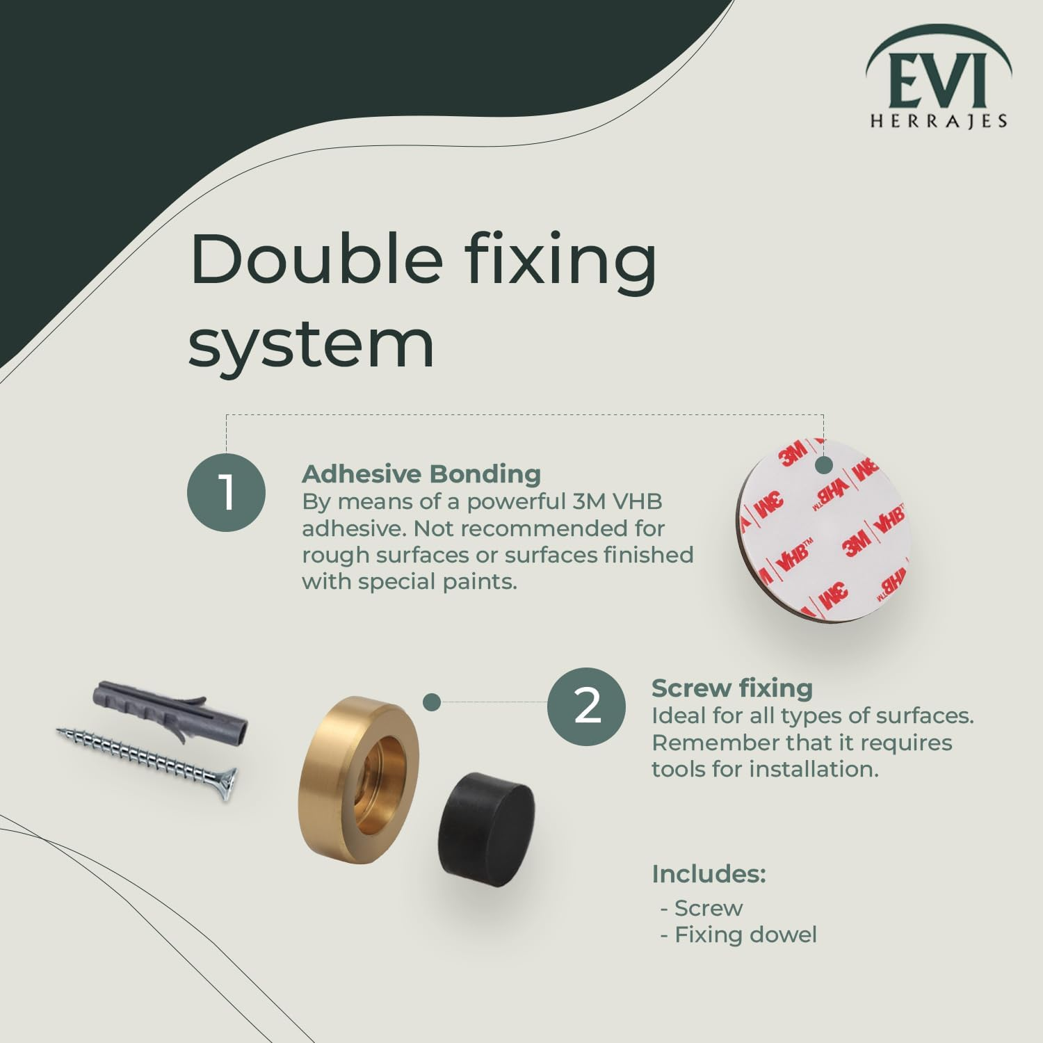 EVI Herrajes | Brass Door Stopper | &Oslash;35X18Mm | Wall Protector | Adhesive + Screw Fixing | Matte Finish | Great Adherence | Mod I-203-BLMT image number 2