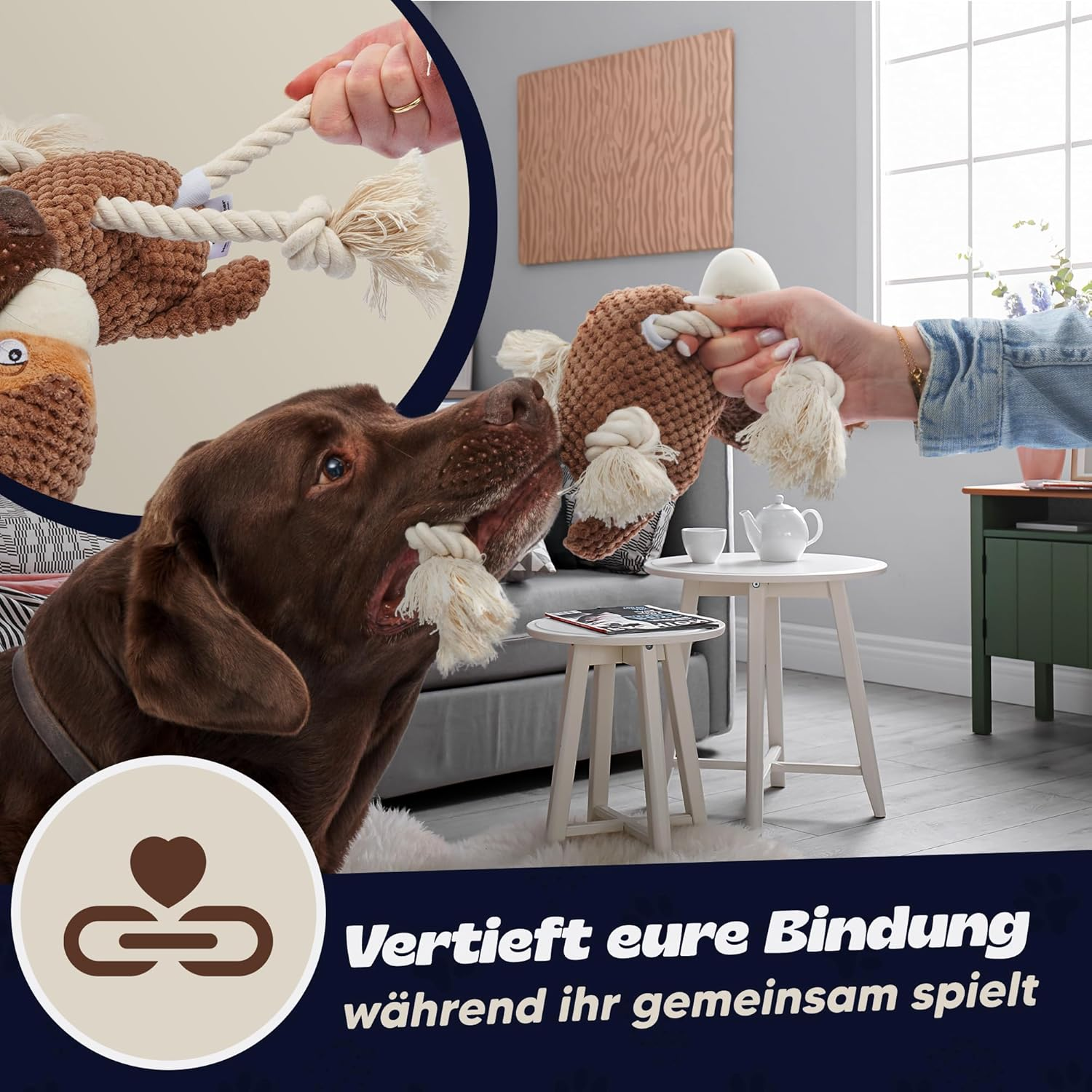 Napfgefl&uuml;ster&reg; - Alpaca Bruno Plush Dog Toy, Cute Squeaky Dog Toy with Crinkle Paper, Dew Dog Chew Toy for Small, Medium, Large Dogs image number 3