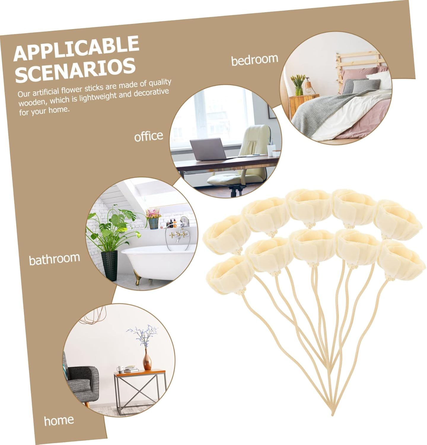 Aromatherapy Flower Diffuser Sticks 10Pcs Rattan Grass Essential Oil Reeds for Home Office Decor image number 4