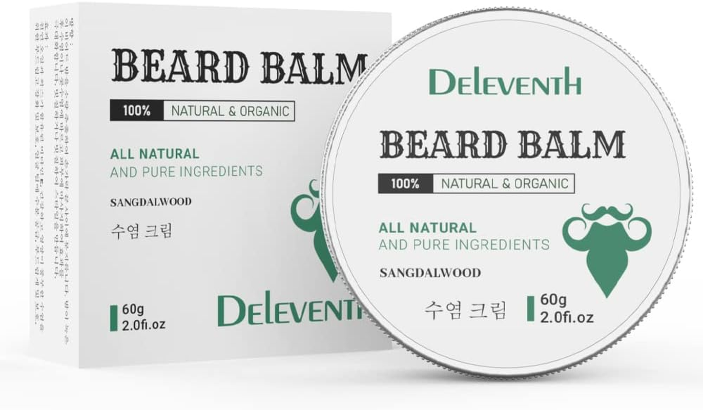 Deleventh Korean Brand Beard Balm 60G / Vitamin E with Natural Oils and Waxes, Soften, Strengthen and Protect for Healthy, Nourishing Beard, Hydrate, Soften & Protect Your Facial Hair (Sandalwood)