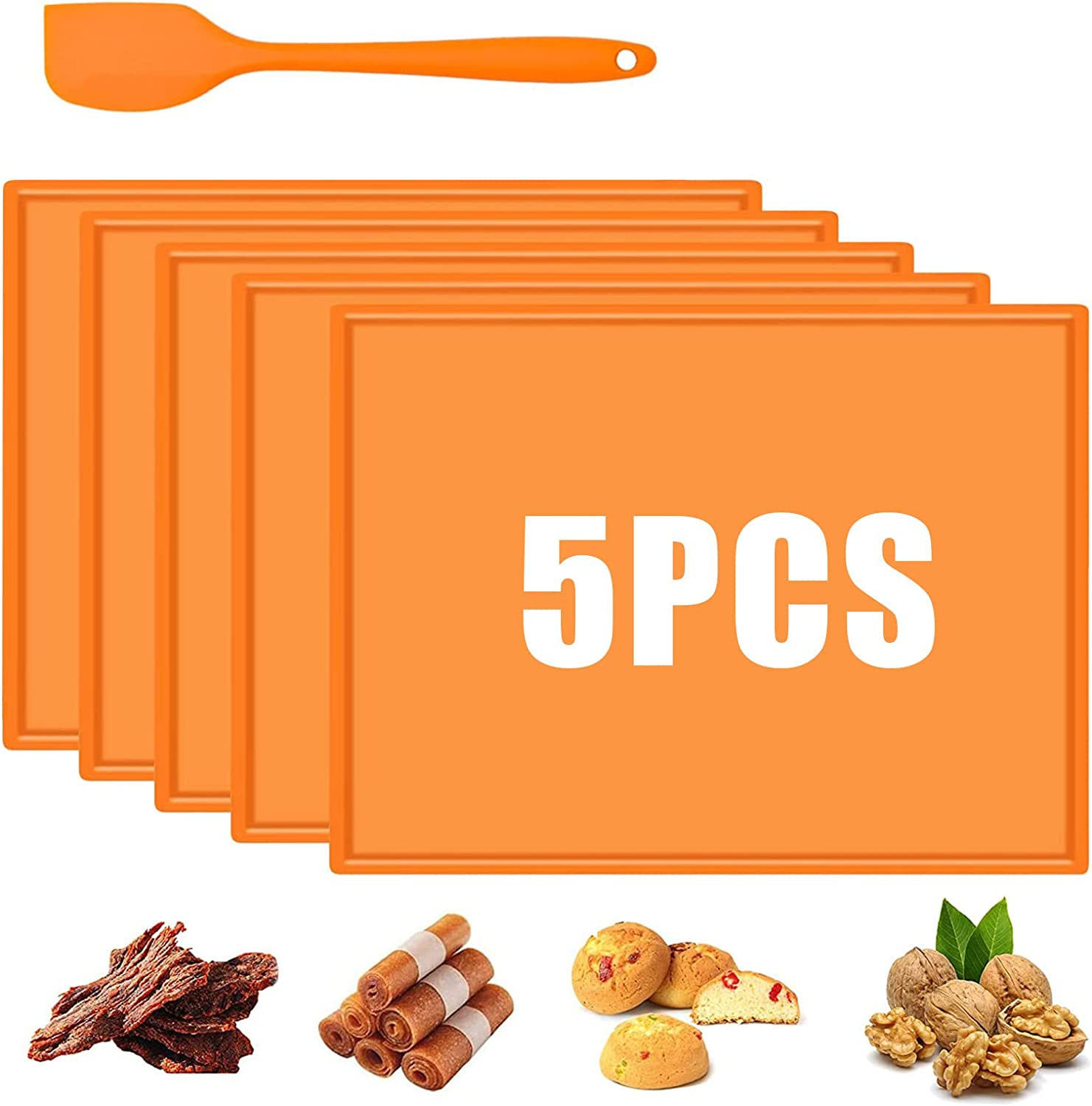 Silicone Dehydrator Sheets 5 Pieces with Edge for Liquid Fruit Leather Meat Vegetables Non-Stick Dehydrator Trays with Silicone Scraper image number 4