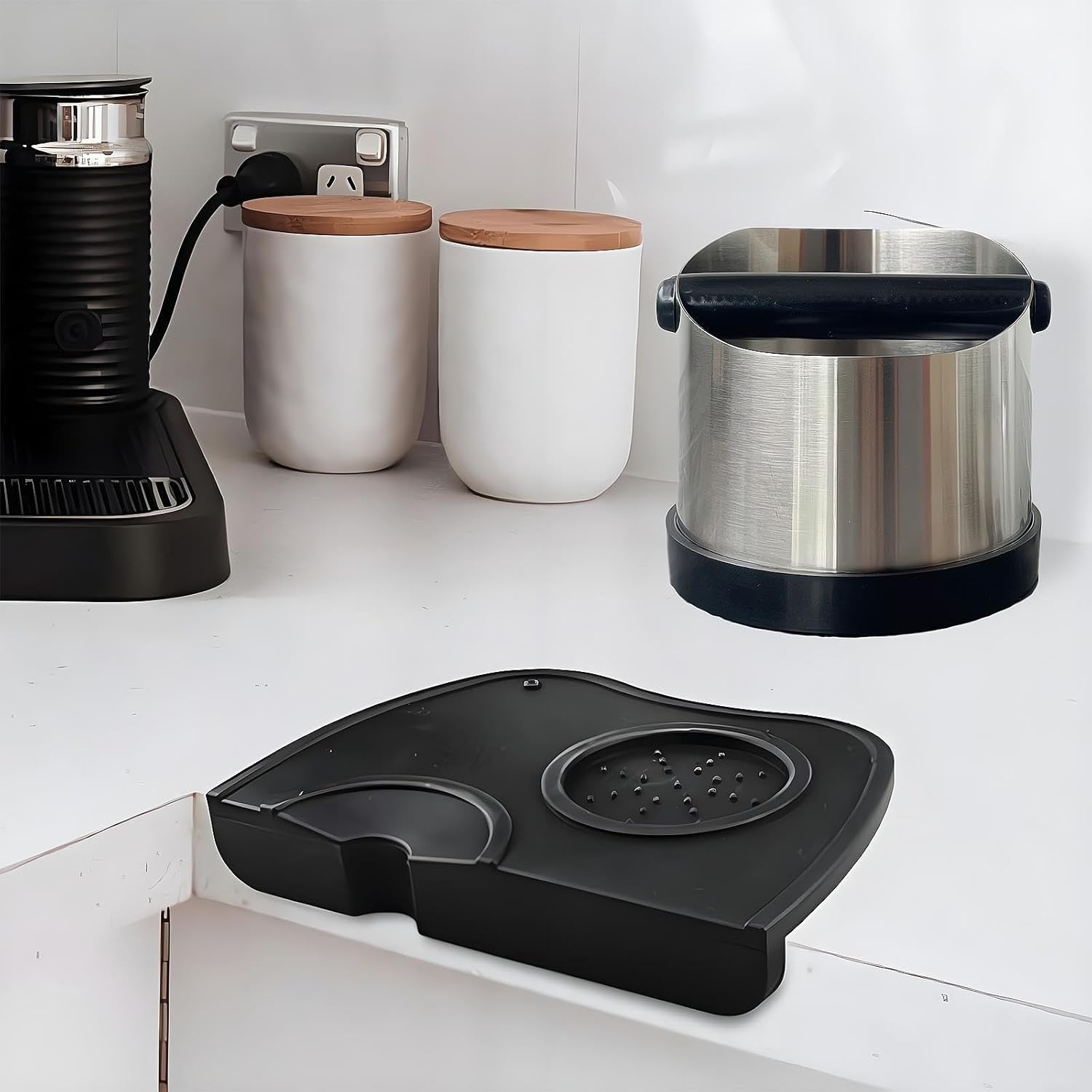 REGODI Coffee Knock Box, 660Ml Stainless Steel Shock-Absorbent Durable Barista Style Espresso Knock Box with Removable Knock Bar and Non-Slip Base