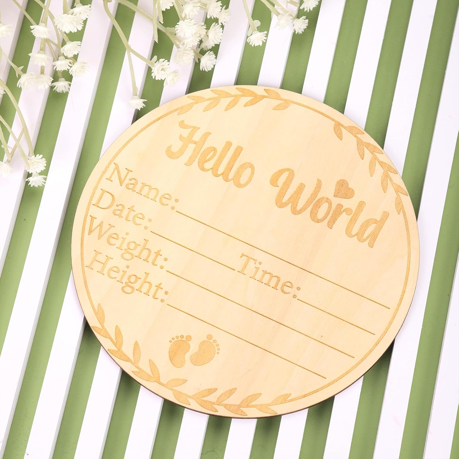 Baby Announcement Sign, 5.83 Inch Wooden Hello World Newborn Plaque Newborn Announcement Sign Birth Announcement Cards Board Baby Name Cards Outfit for Baby Gift Hospital (Style 1) image number 6