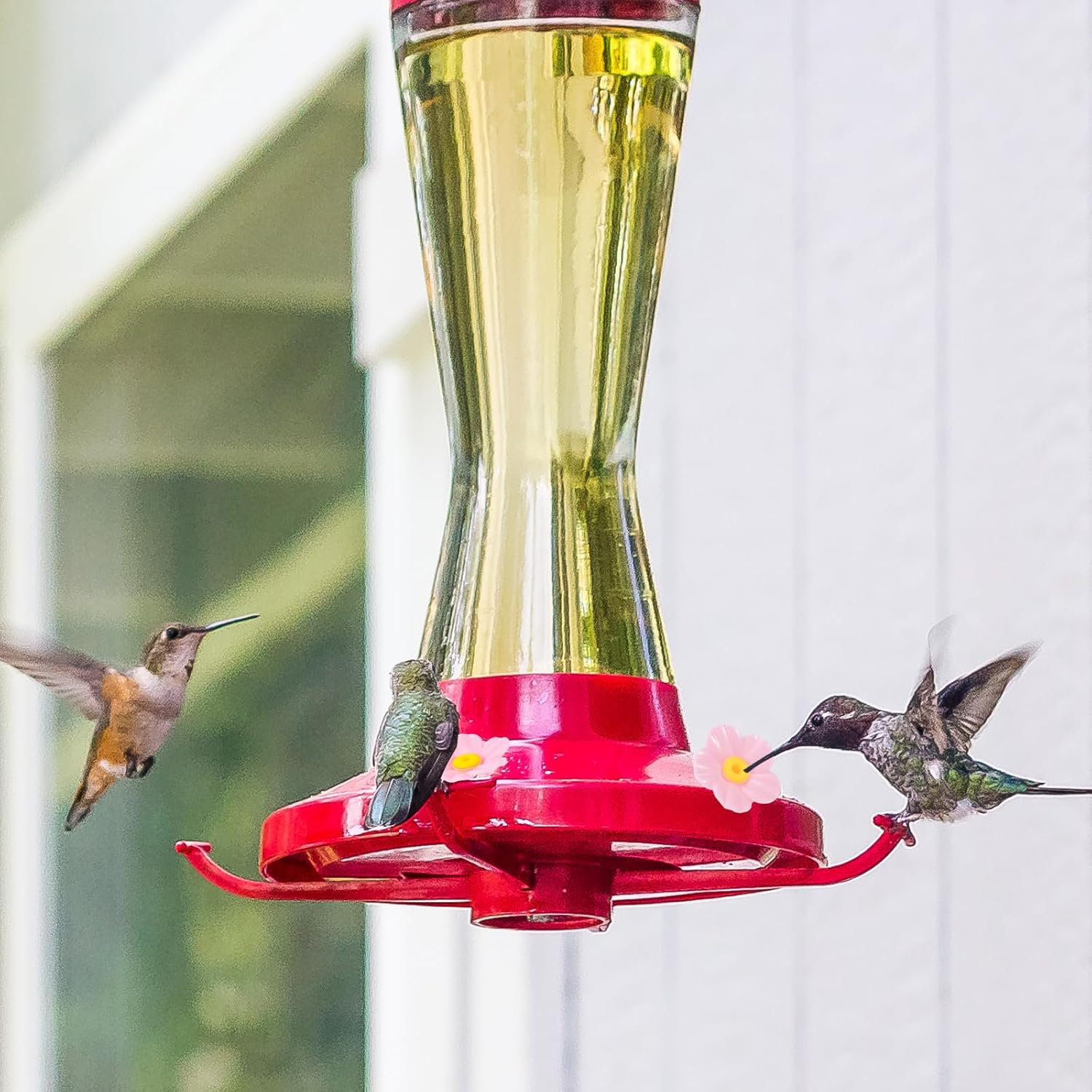 BOXOB 20Pcs Hummingbird Feeder Replacement Flowers, Pink Outdoors Hanging Hummingbird Feeder Parts with Brushes Bee Guards & Feeding Ports (Yellow Core) image number 5