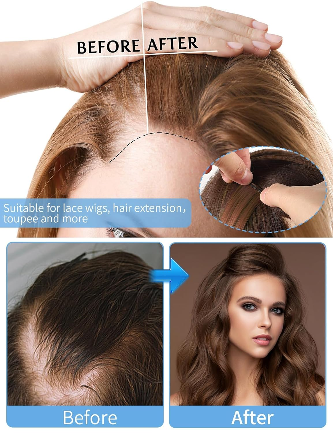 180 Pcs Hair Extension Tape Taps, Double Sided Adhesive Hair Extension Tape Replacement, Professional Strong No-Residue Bonding Tapes (Blue) image number 2