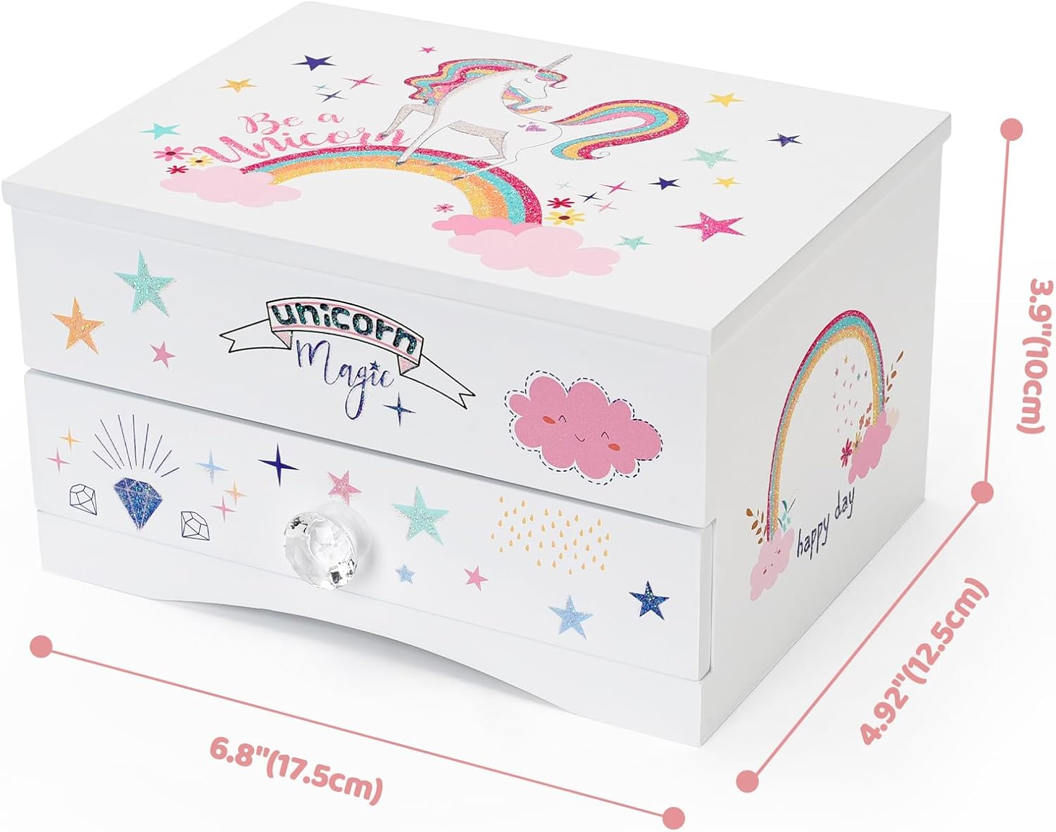 Aliz Unicorn Music Jewelry Box for Girls and Teens - Wooden Jewelry Storage Box with Glittery Unicorn Design - Charming Room Decor and Childhood Memories Keepsake Box (Magic Unicorn)