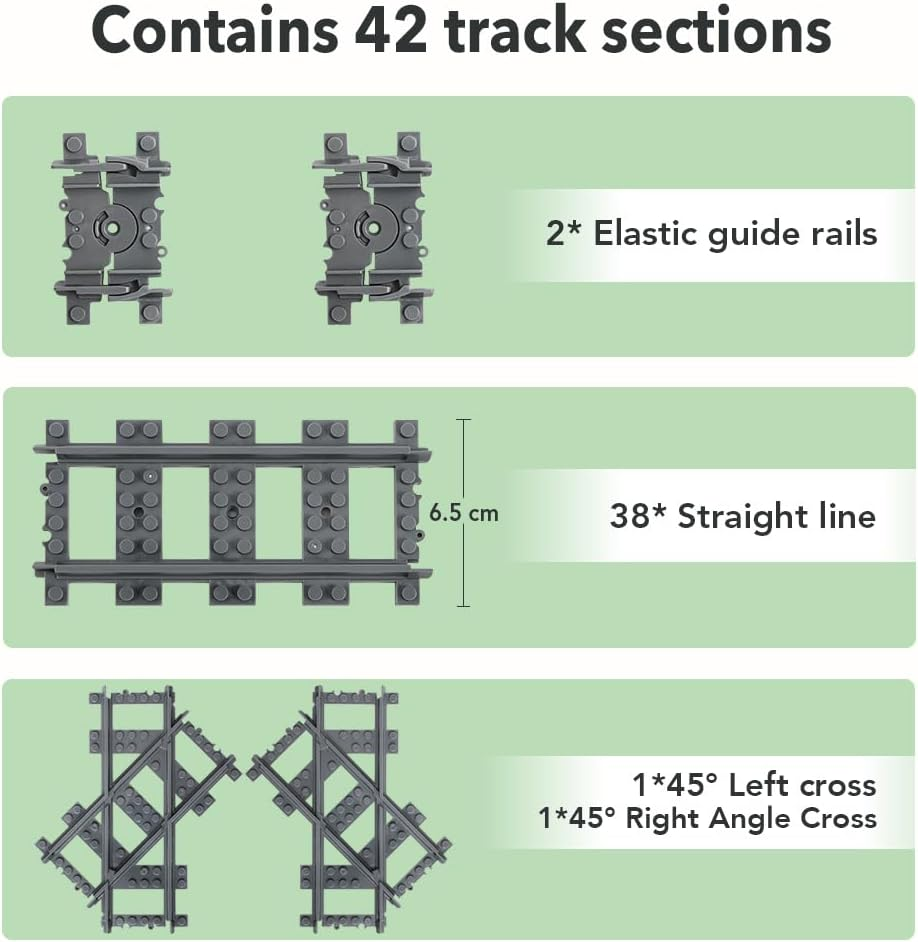 42PCS City Train Tracks, Classic Accessories, Railroad Building Toy Compatible with All Major Brand - 38 Straights, 2 Left Right 45&deg; Intersection Rails, 2 Flexible Rails image number 3