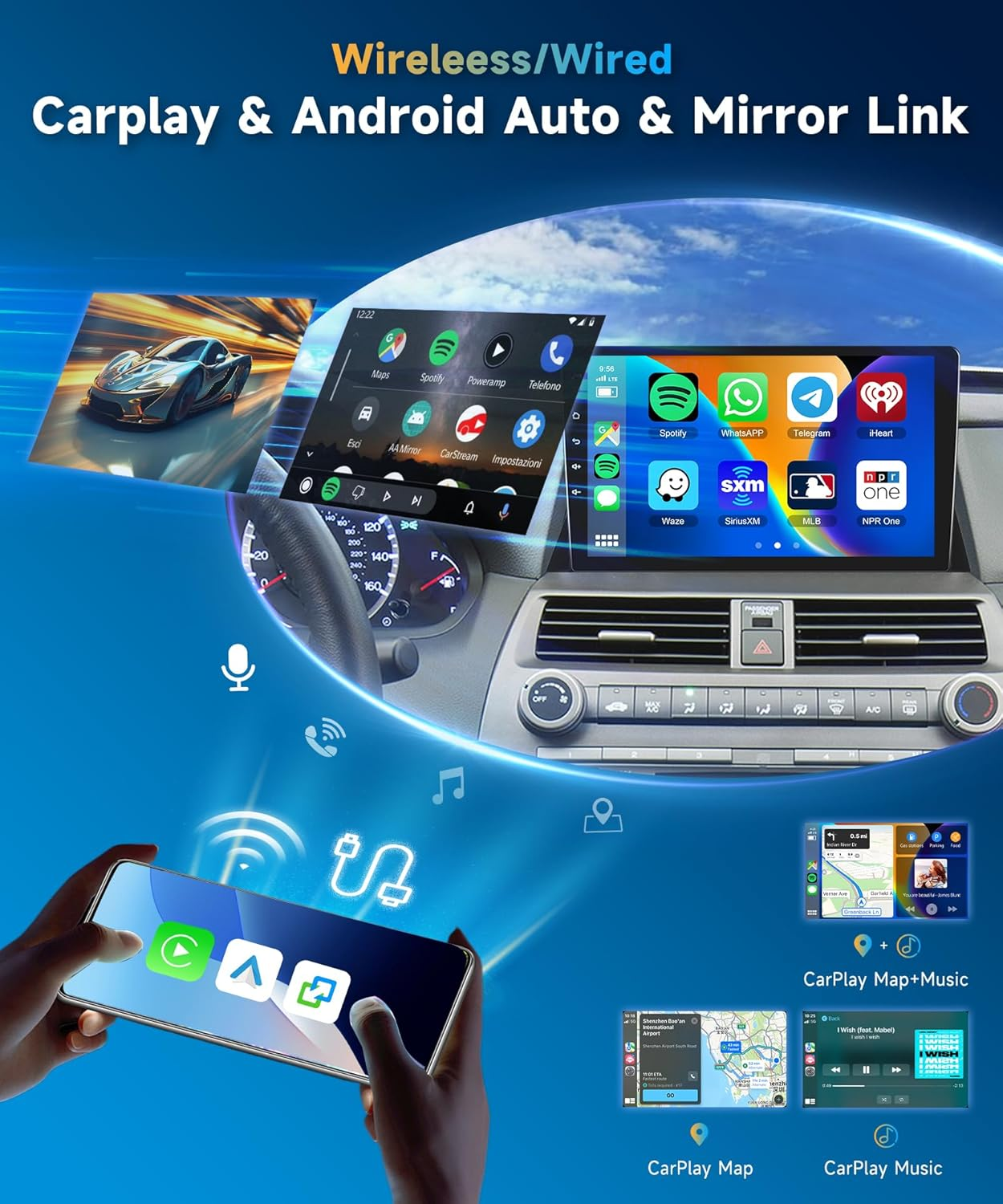 2+64G for Honda Accord 8Th 2008-2013 Android13 Car Radio Car Stereo Wireless Carplay Android Auto, 10 Inch Capacitive Touch Screen EQ GPS Navigation Bluetooth Wifi FM Backup Camera Siri SWC image number 5