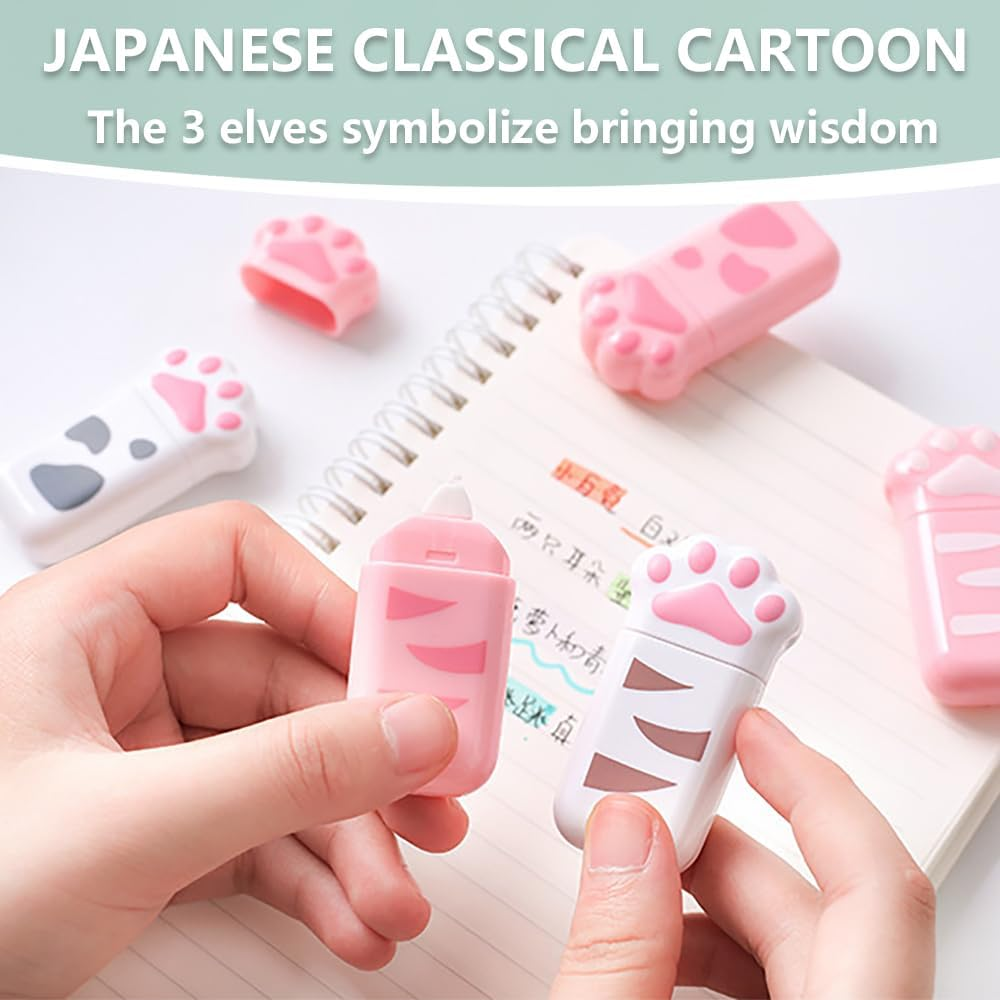 White Corrcetion Tape,6 Pack Mini Japan Corrcetion Tape Pen,With Easy to Use Kawaii Cat Paw Applicator,Cute Stationery Set Kawaii Birthday Gifts Set for Back to School Supplies