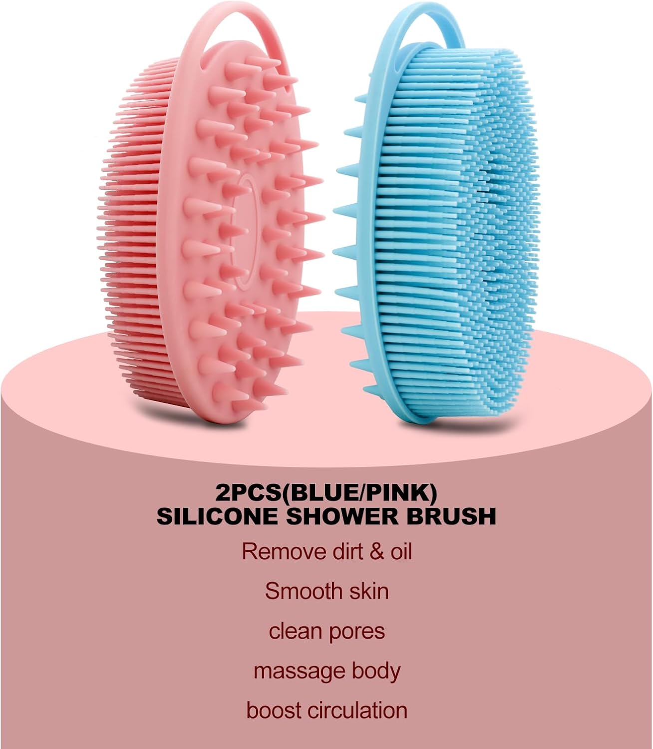 2 Pack Silicone Body Scrubber, Silicone Loofah Double-Sided Body Brush,Silicone Shower Scrubber and Scalp Massager Shampoo Brush for Sensitive Kids Women Men All Kinds of Skin (Pink & Blue) image number 5
