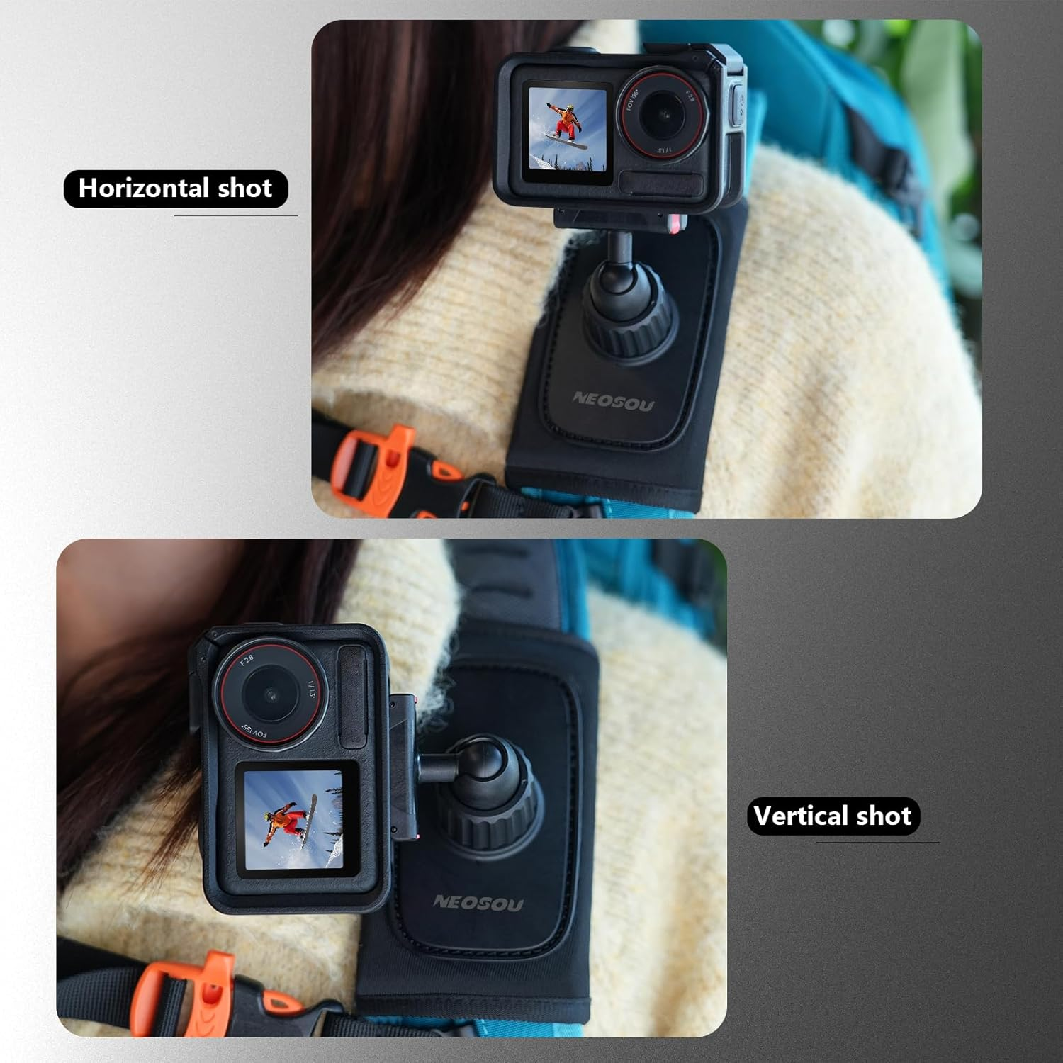 NEOSOU 360 Backpack Mount with Magnetic Quick Release Base for DJI Action 5 Pro Action 4 Action 3 Accessories, Bag Belt Shoulder Strap Holder Attachment for DJI Osmo Action Camera - For Dji Pocket 3 image number 7