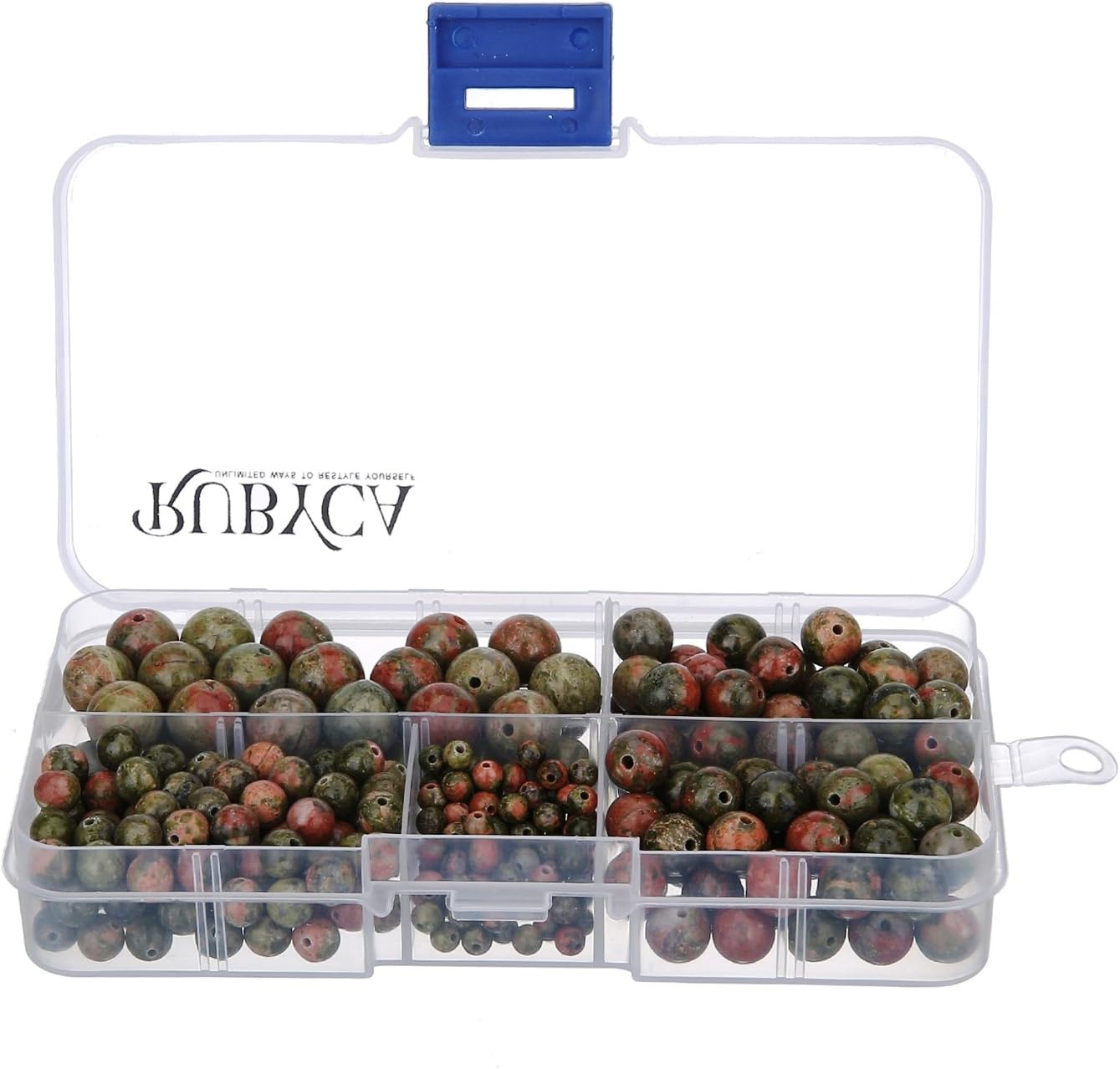 (Unakite) - RUBYCA Natural Unakite Gemstone round Loose Beads Organiser Plastic Box for Jewellery Making Mix Sizes - Black White Jasper image number 4