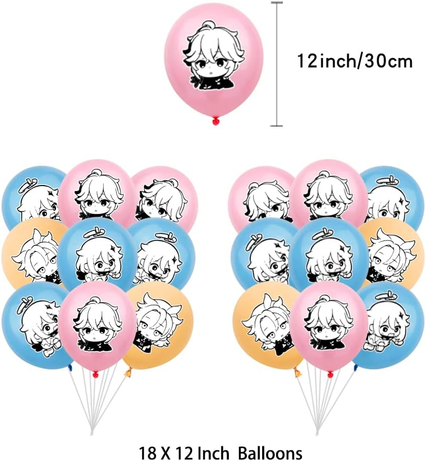 New Genshin Impact Anime Party Decoration，Theme Genshin Impact Birthday Party Supplies Includes Happy Birthday Banners, Balloon ,Cupcake Toppers Arrangement Scene Layout image number 3