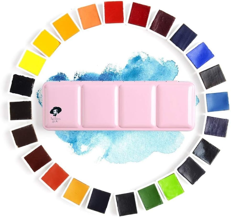 Paul Rubens Professional Watercolor Paint Set Artist Grade, 24 Vivid Colors with Portable Metal Box for Artists, Beginners, Hobbyists, Students