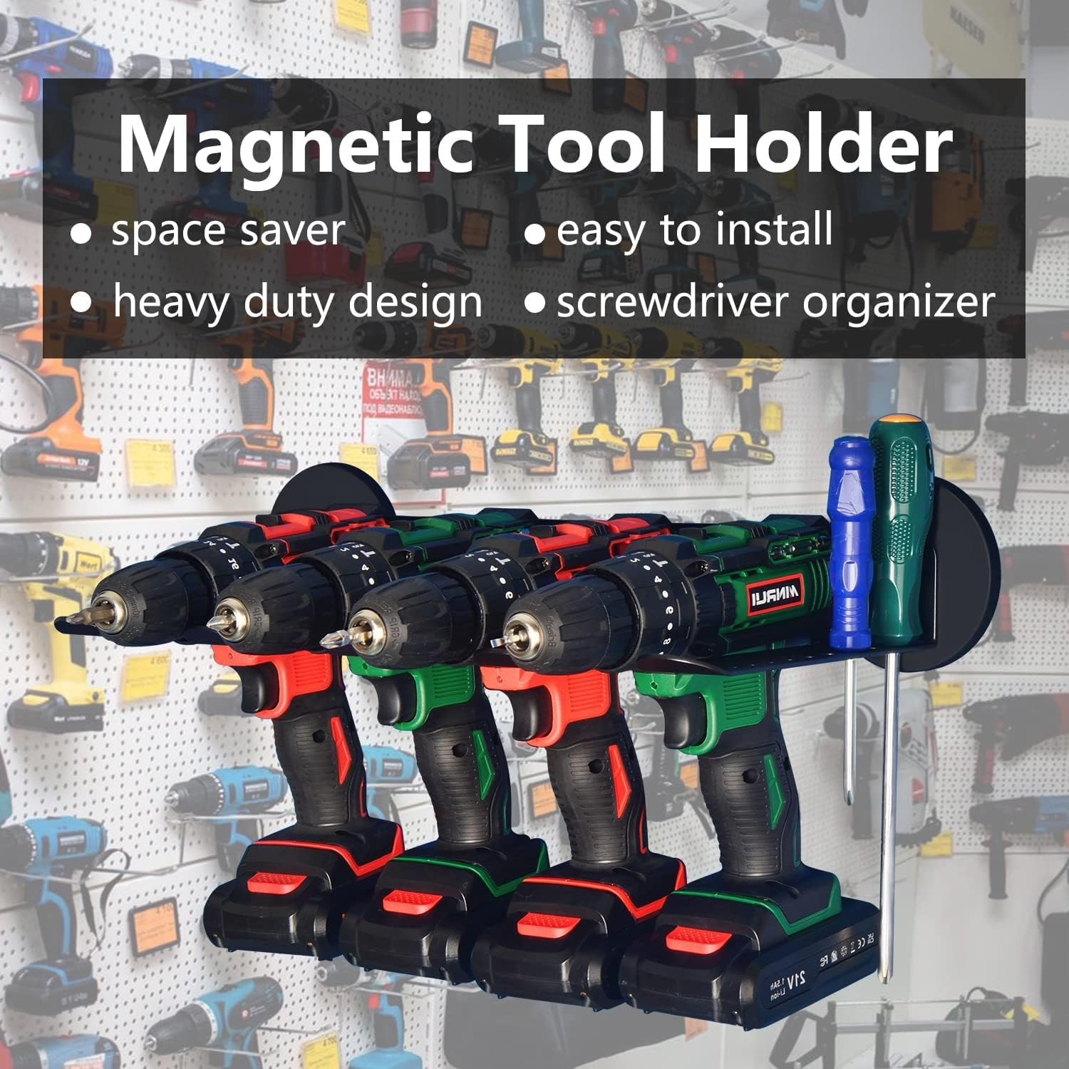 MUTUACTOR Power Tool Organizers and Storage Drill Tools Holder Magnetic Mount,Heavy Duty Magnetic Tool Holder,Utility Storage Rack for Garage,Warehouse,Clearance,Hand Tools,Workshop,Shed image number 4