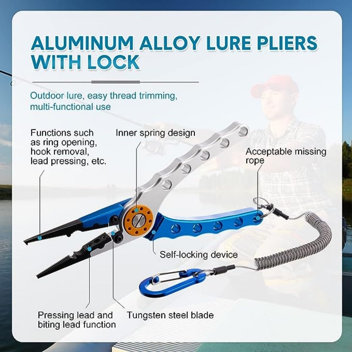 YAOYAOLING Stainless Fishing Pliers,Needle Nose Fishing Pliers,Braided Fishing Line Cutting and Split Ring with Coiled Lanyard and Sheath