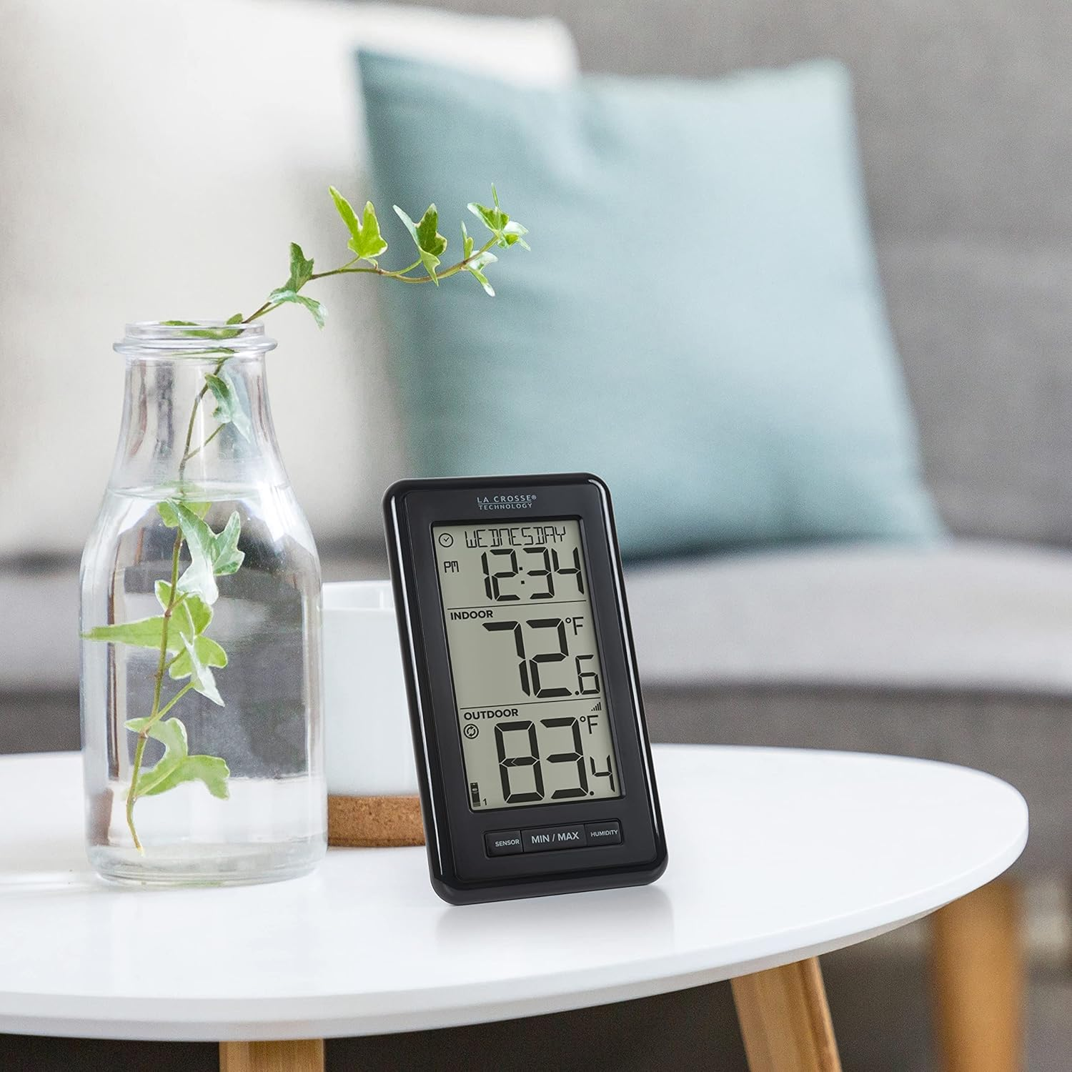 La Crosse Technology 308-43647-INT Digital Black Wireless Thermometer with Indoor Humidity