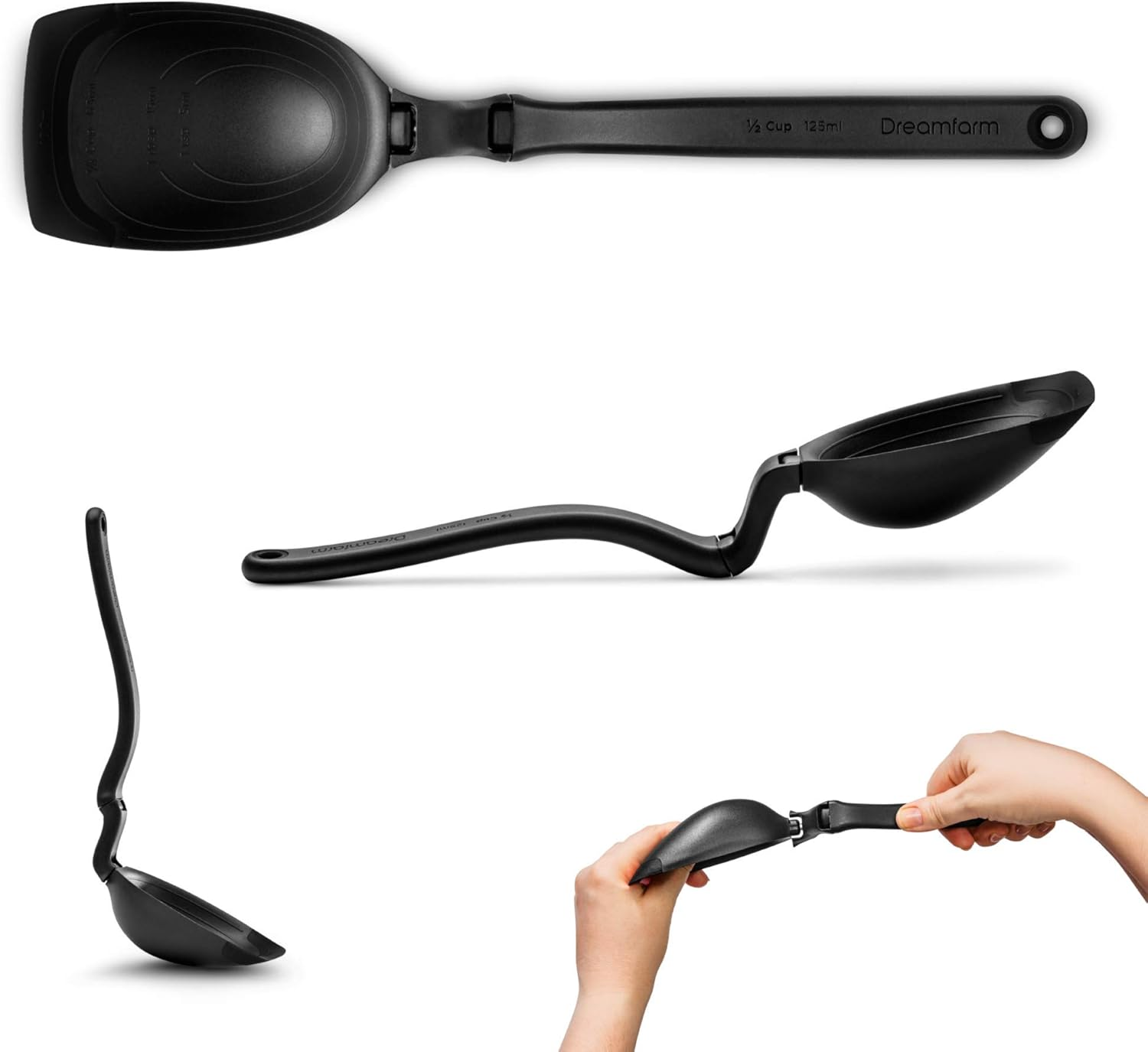 Dreamfarm Spadle 2-In-1 Non-Stick Cooking Spoon & Serving Ladle Measures up to 1/2 Cup with Silicone Scraping Squeegee-Tip - 11" Red