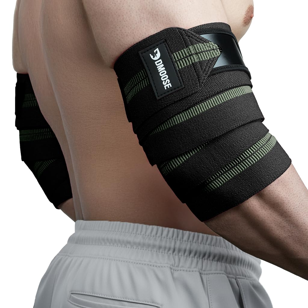 Dmoose Fitness Elbow Wraps for Weightlifting (Pair) 40" Adjustable Brace for Joint Support, Pain Relief & Tendonitis-Elbow Straps for Weight Lifting, Bench Press & Gym Workouts, Band for Men & Women