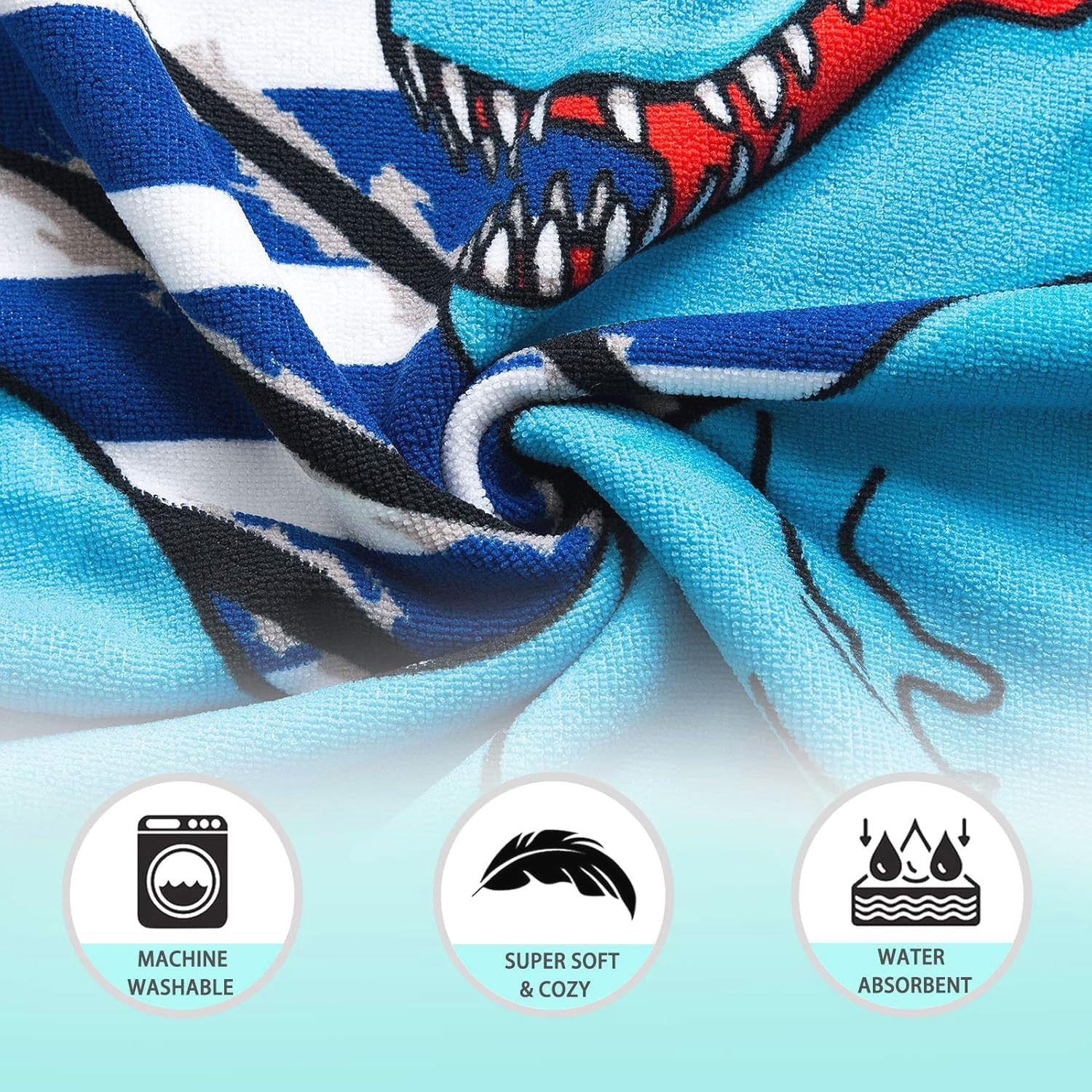 Kids Hooded Poncho Towels, Soft Microfiber Swim Cover-Ups for 4 to 15 Years Old, Hooded Kids Beach Towels, Swimming Pool Changing Robe Bathrobe Bath Towel, Kid Hoodeds Bath Towel (Blue Dinosaur) image number 4