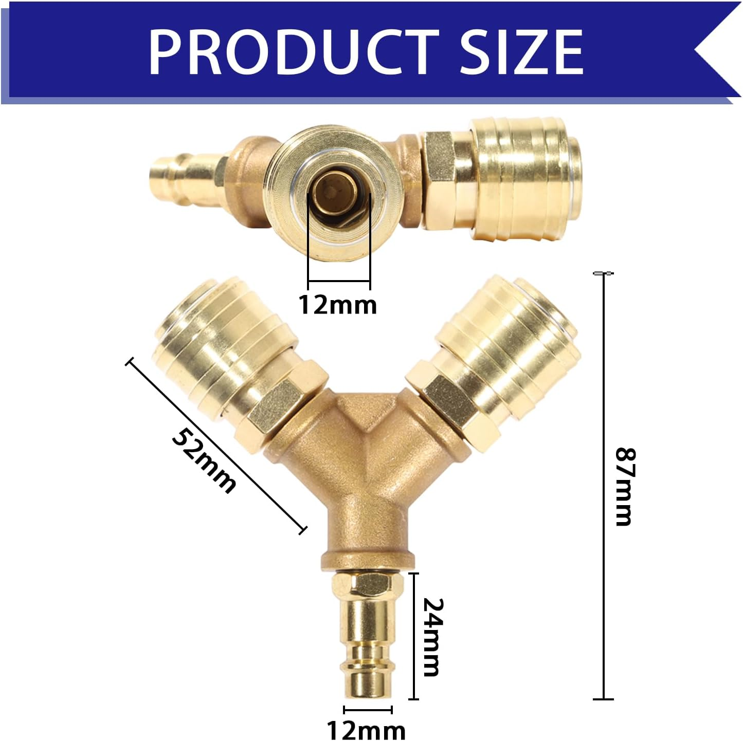 Aikoolwer Compressed Air Distributor Coupling 2-Way 1/4 Inch Brass Air Hose Quick with Male Thread Nipple image number 2