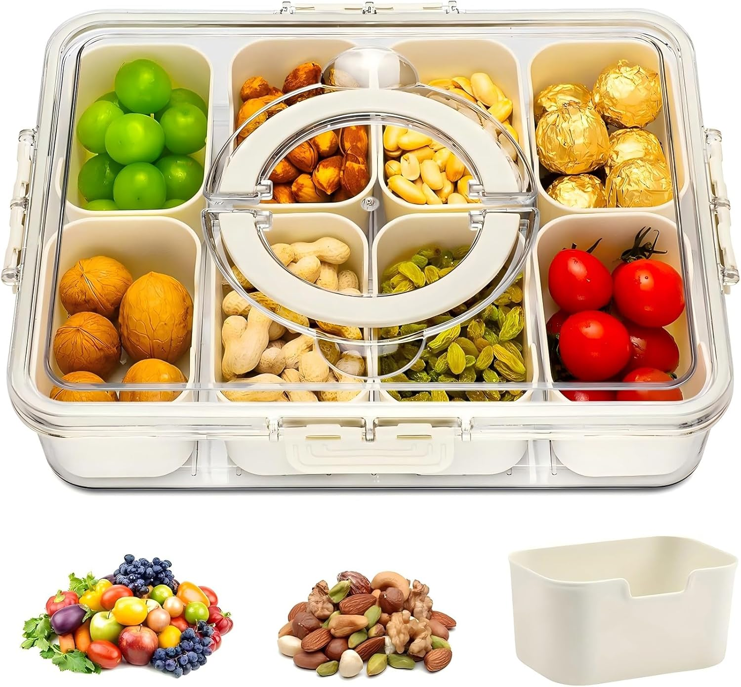 Snackle Box Container, Portable Snack Box 8 Compartment Divided Serving Tray with Lid and Handle, Clear Storage Organizer for Fruit Candy Nuts Veggie, Snacks, Beach Essentials, Road Travel Party image number 3