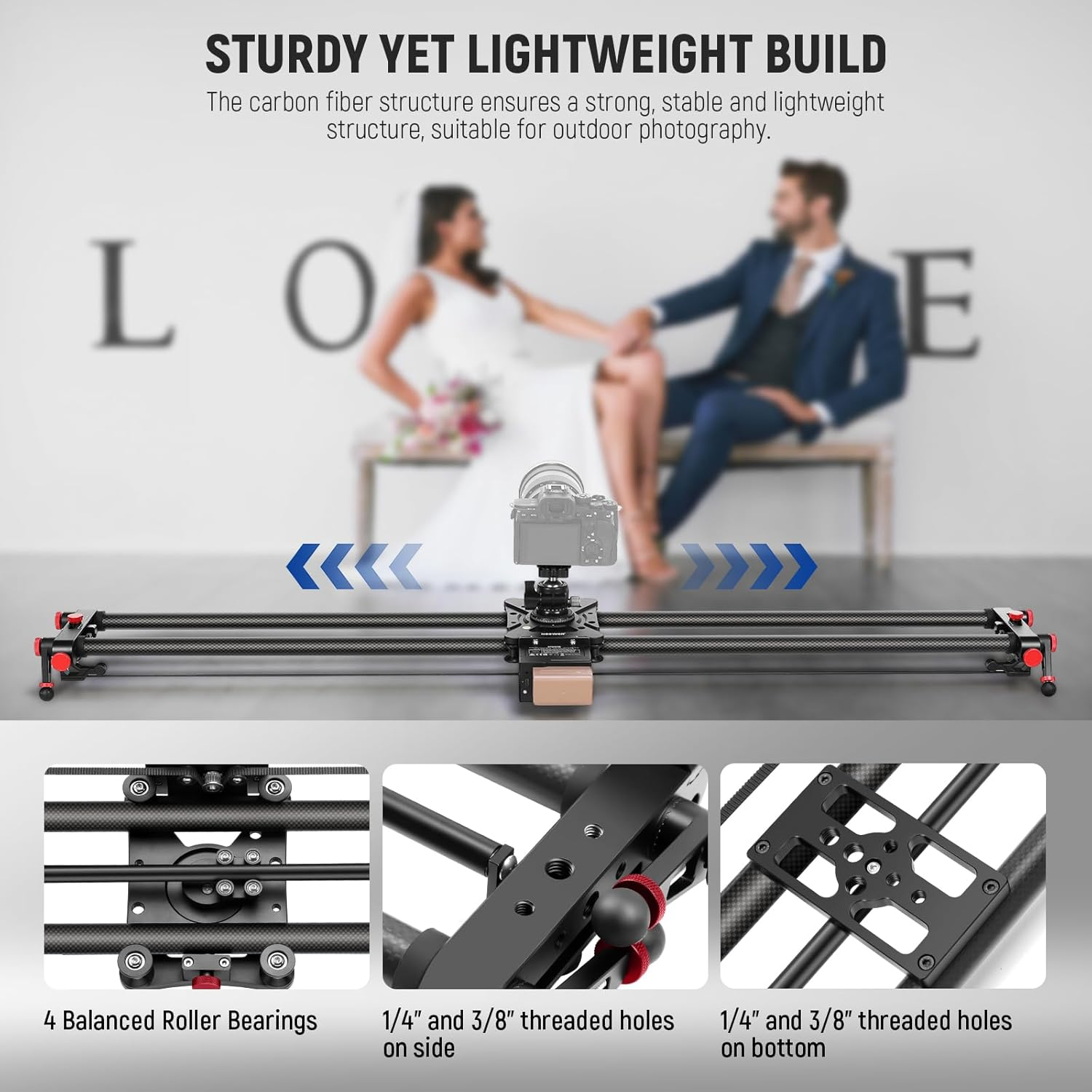 NEEWER 47.2"/120Cm Motorized Camera Slider, App Wireless Control DSLR Carbon Fiber Dolly Rail Slider with 4400Mah F750 Battery (Charger Not Included), Support Video Mode, Time Lapse Photography, ER1 image number 3