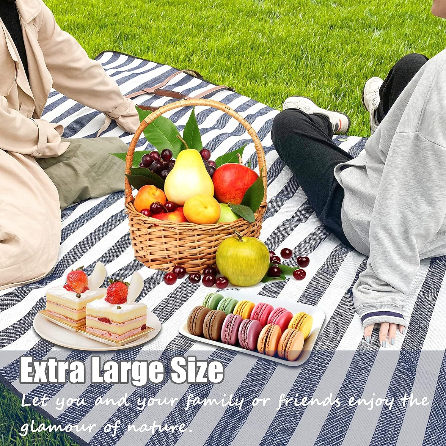 Searqing Large Picnic Blanket Portable with Carry Strap,78" X 54" Foldable Picnic Rug for Outdoor Camping Party,Wet Grass,Hiking,Kids Playground Sandproof Waterproof Picnic Mat image number 1