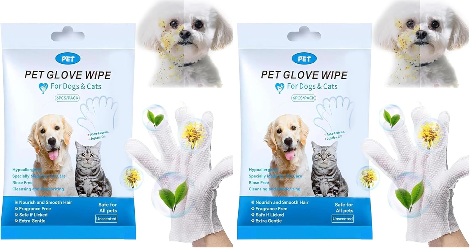 Mumoo Bear Extra Thick Pet Bathing Wipes for Dogs & Cats, Cleaning & Deodorizing Grooming Gloves, Nourish Fur Glove Wipes for Daily Care and Traveling, Rinse Free, Unscented, 6 Pcs/1Pack (Pack of 2) image number 2