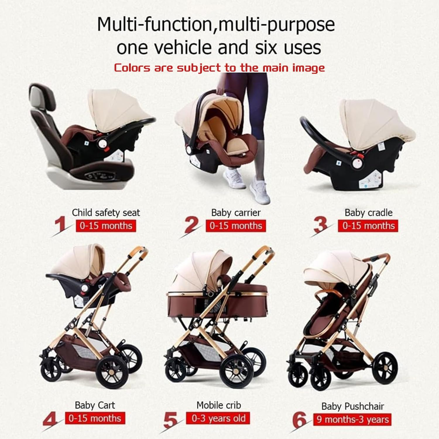 3 in 1 Baby Stroller & Bassinet Pram &ndash; Convertible Newborn Carriage with Reversible Seat, Adjustable Recline, Anti-Shock Wheels, 5-Point Harness, Large Storage Basket, Ideal Baby Pram for Infant & Toddler (Black) image number 5