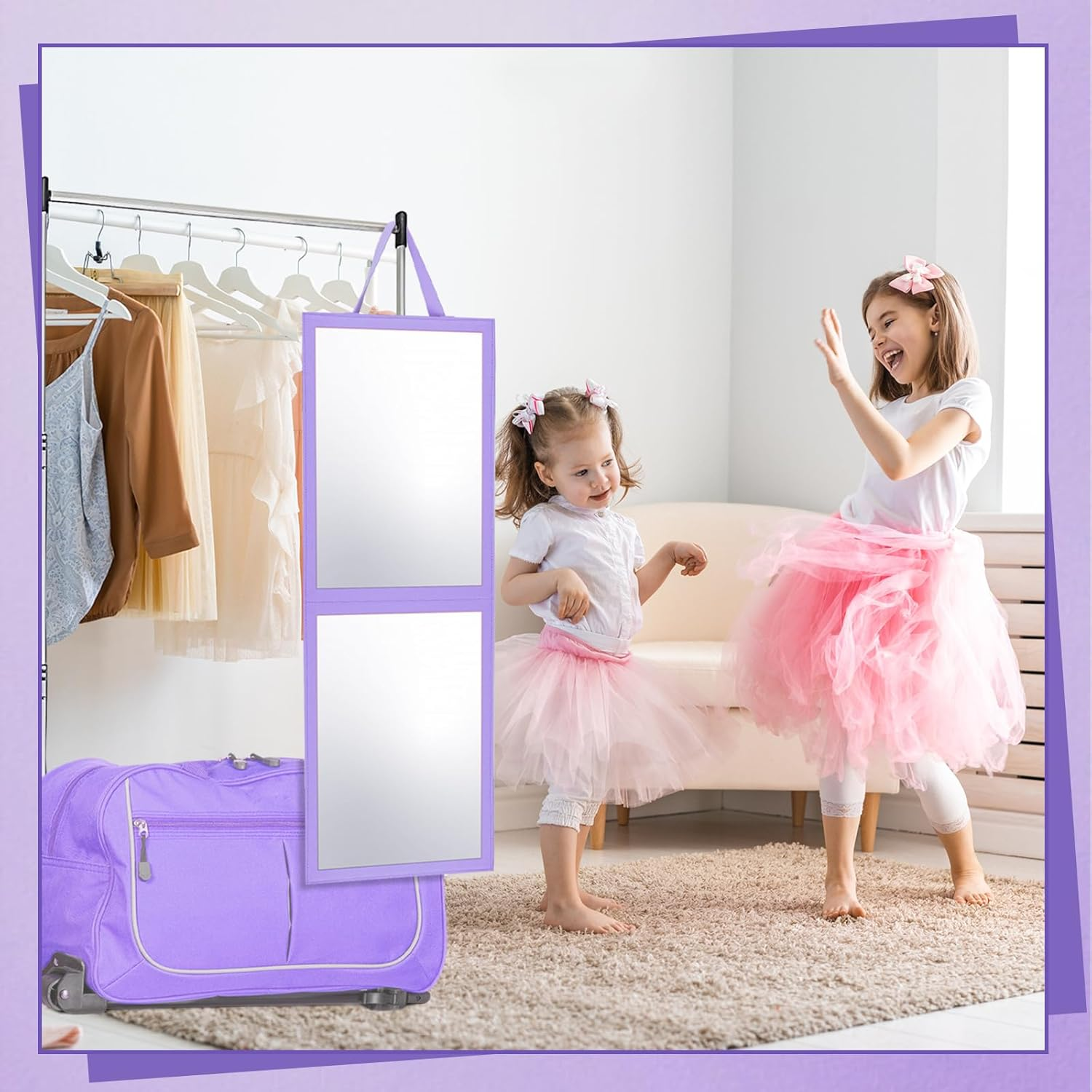 Glikceil Travel Hanging Mirror Full Length for Dance Bag Foldable Backstage Mirror for Dancers Artists Aestheticians Home Spa Dance Competition Must Haves(Purple,33.5" X 13.4")