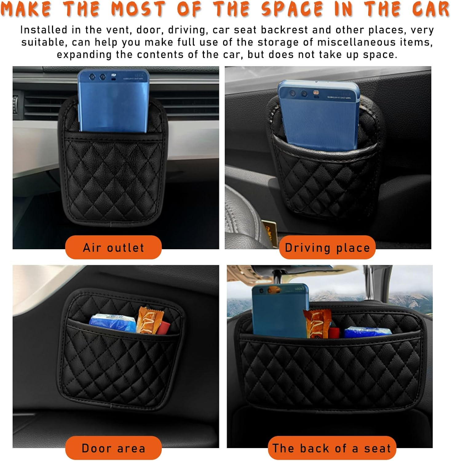 2PCS Car Side Pocket Organizer, Leather Auto Seat Storage Bag for Cell Phone Sunglasses, Waterproof Document Holder Tray Pouch for Vehicle Seat Gap Filler, Car Accessories (Large) - Medium image number 7