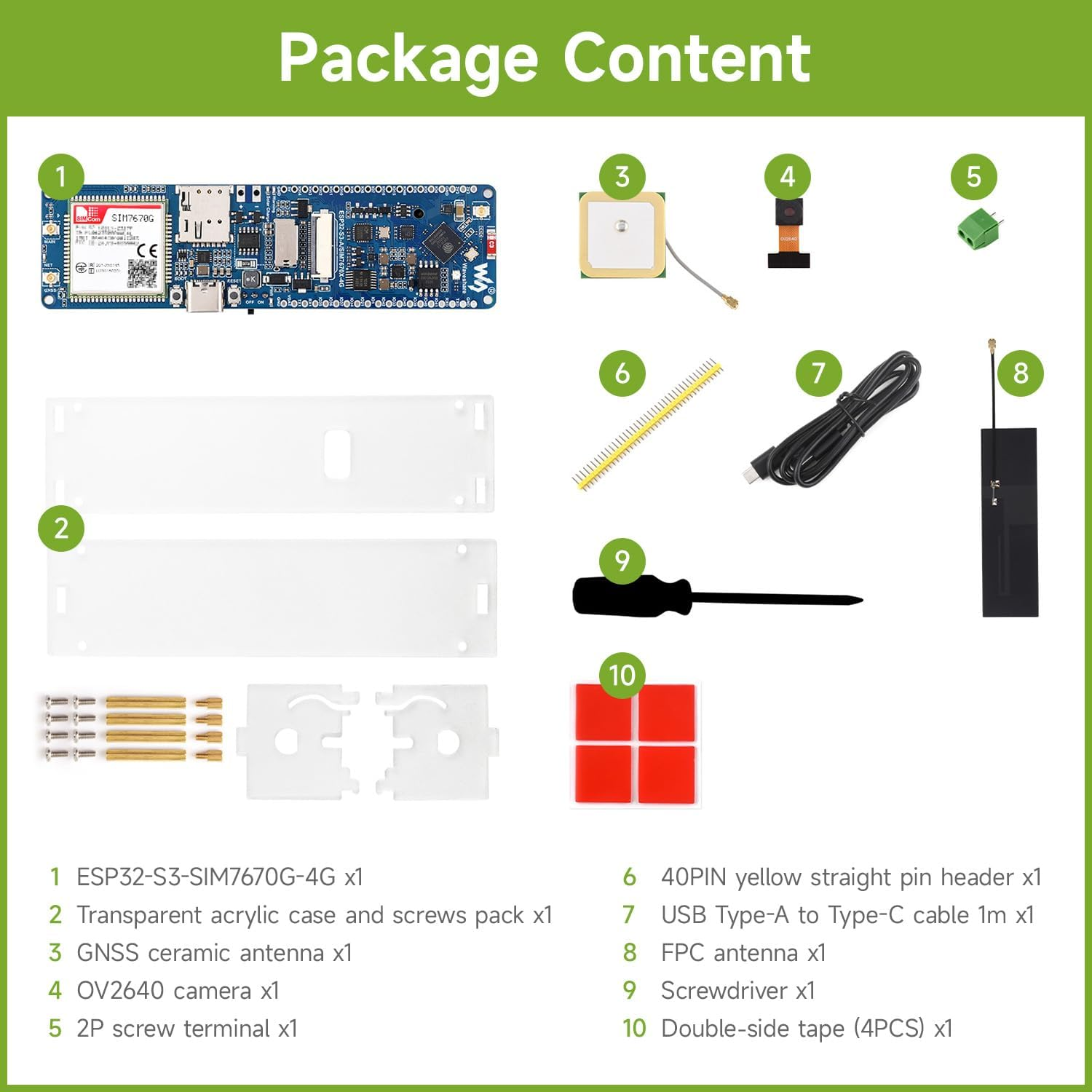 Waveshare ESP32-S3 SIM7670G 4G Development Board, LTE Cat-1 / Wifi/Bluetooth/Gnss Positioning Support, Global Coverage Multi Band, Suitable for 4G Portable Wifi, Onboard Camera/Antenna image number 6