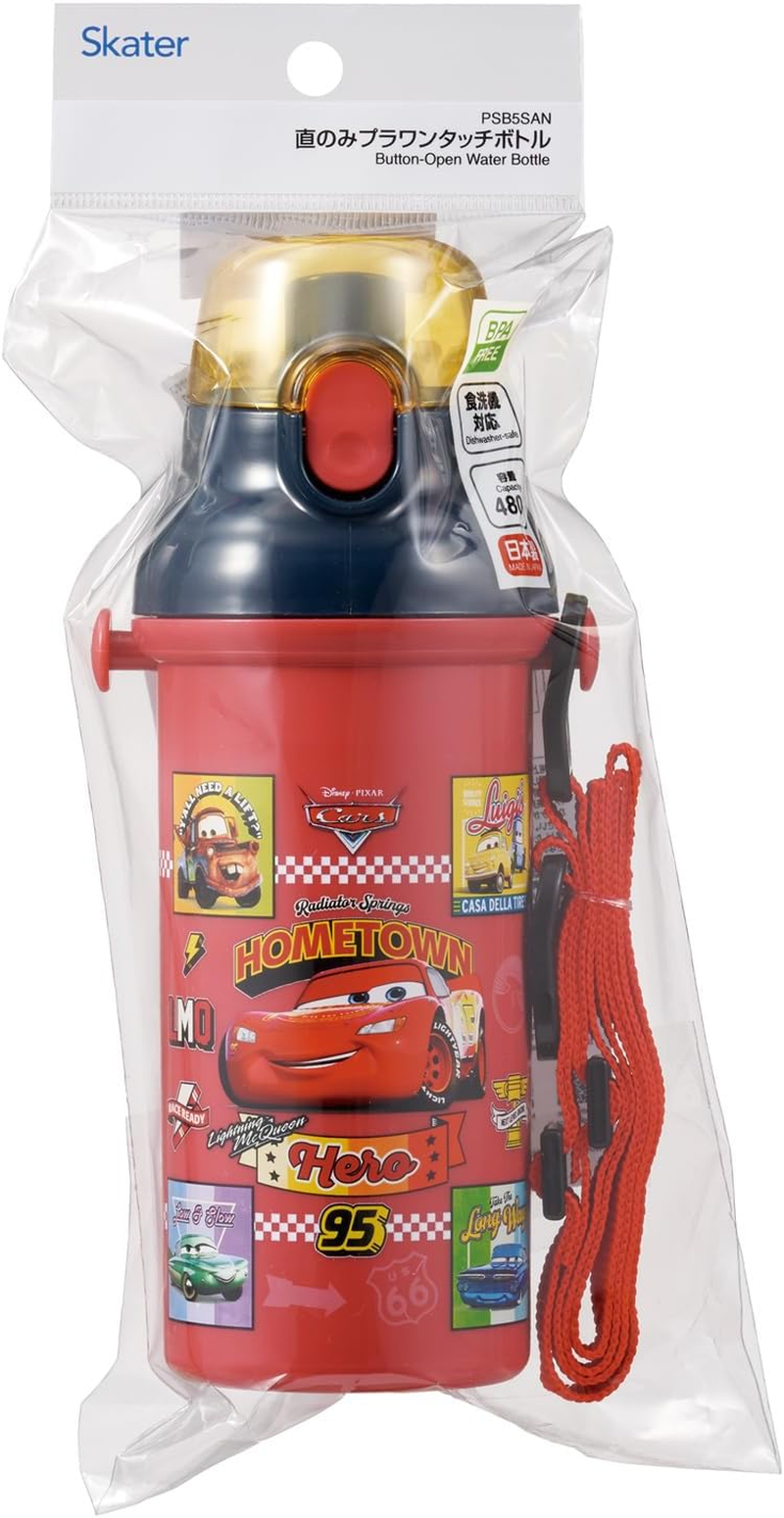 Skater PSB5SAN-A Children'S Direct Drinking Water Bottle, Plastic, 16.2 Fl Oz (480 Ml), One-Touch Open/Close, Dishwasher Safe, Made in Japan, Disney Cars 26 Boys image number 3