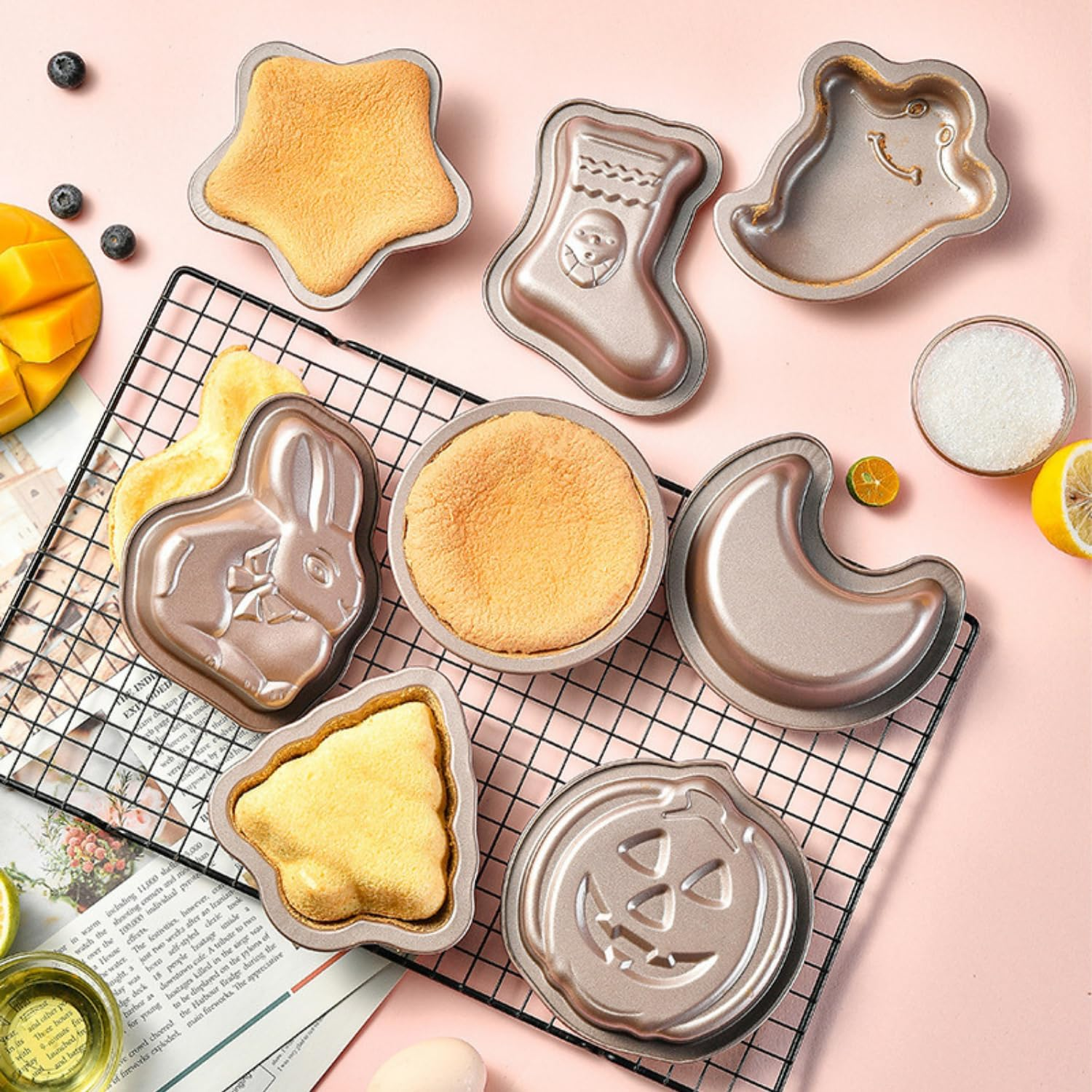 Crethinkaty Christmas Tree Shape Mini Cake Pan Pie Molds, 5.3 in Cake Tin Non Stick Bakeware for Christmas Cake Chocolate Fondant Sweets Baking Molds