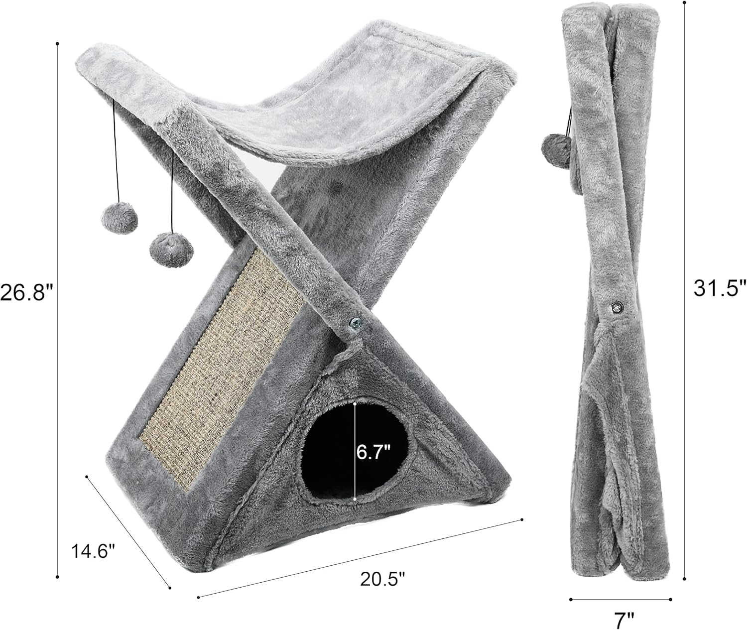 Worth Garden Collapsible Storage Type Cat Tree, Includes Cozy Bed & Condo for Your Cat with Self Grooming Brush, Home Pet Furniture and Fun Cats Toys (Grey, Size 1) image number 3