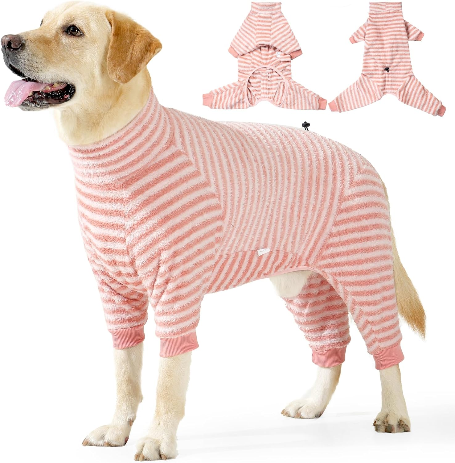 Plush Dog Pajamas for Cold Weather 4 Legs Clothes Dog Stretch Good Fit Fit Medium and Large Dog Onesie Warm Soft Pet Romper Winter (S, Pink)
