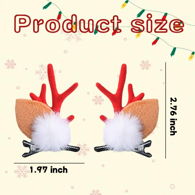 Christmas Deer Antler Hair Clips Xmas Christmas Hair Accessories for Girls Women Christmas Deer Ears Hair Clips Pins 4Pcs Reindeer Hair Barrettes Clips for Women Thick Hair Deer Antlers Costume image number 6