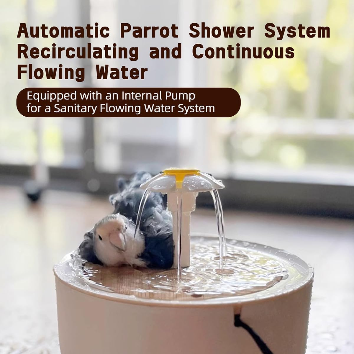 MANON ROSA Bird Bath for Parakeets - Small Bird Shower Bathing Fountain with Filtered Circulating Water Pool Sink for Parrots Lovebirds Conures Finches Cockatiels - Easy-Clean Pet Accessories (Clear) image number 1