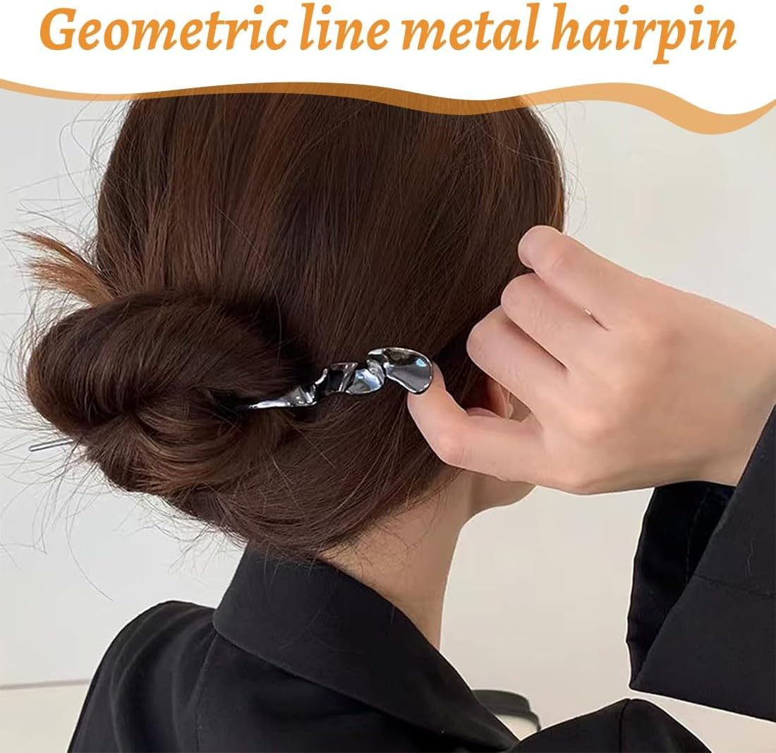 JYNXOR 3 Pieces Hair Stick, Metal Hair Stick, Hair Pins, Large Chinese Hairpin, Elegant Retro Style Hair Sticks, Shiny Long Hair Pins, Chignon Pins for Women, Bun Decorative Hair, Solid Hairstyle image number 2
