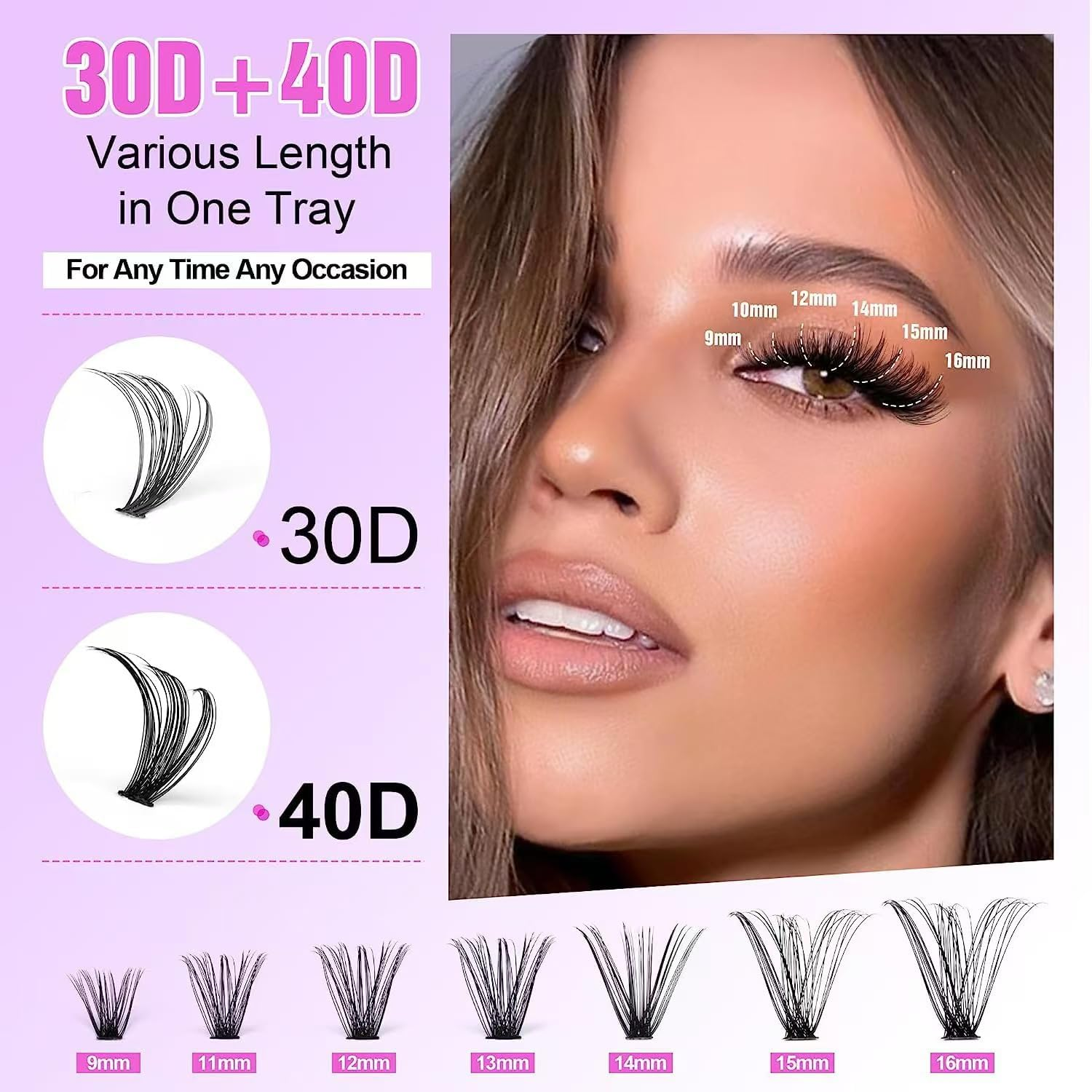 Lash Clusters Kit 280PCS 9-16MM 30D&40D Reusable Eyelash Extensions for Party Wedding Daily Use with Bond & Seal Glue, Tweezers Remover (Home Lash Kit) image number 6
