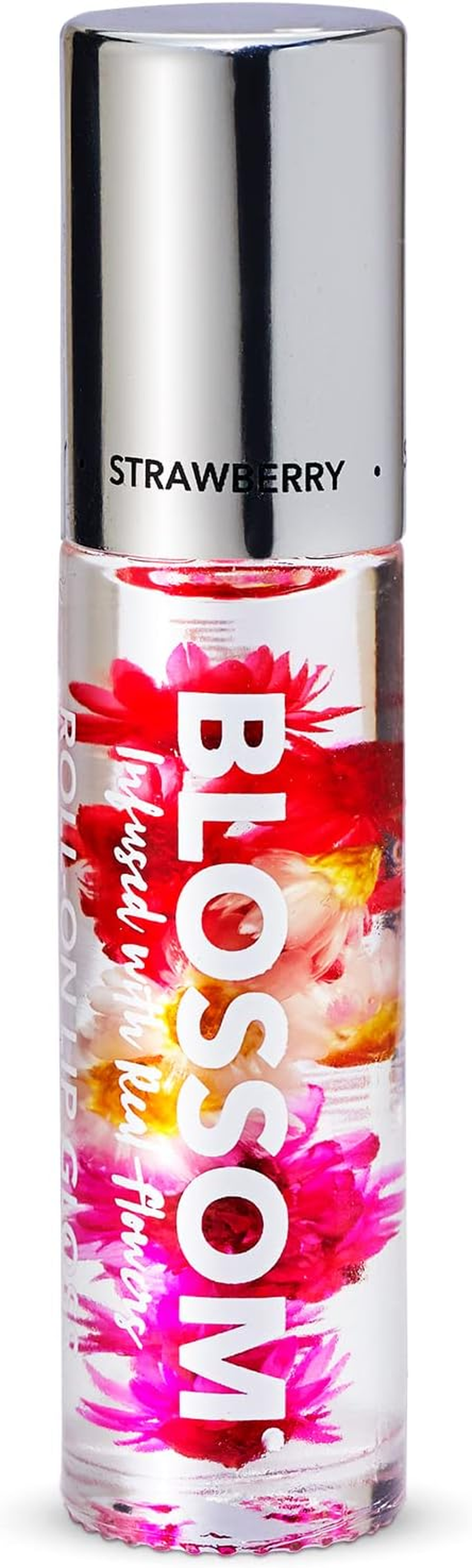 Blossom Roll on Lip Gloss, Scented Clear High Shine Moisturizing Lip Oil, Non Sticky, Infused with Real Flowers, Made in USA, 0.2Oz, Strawberry image number 6